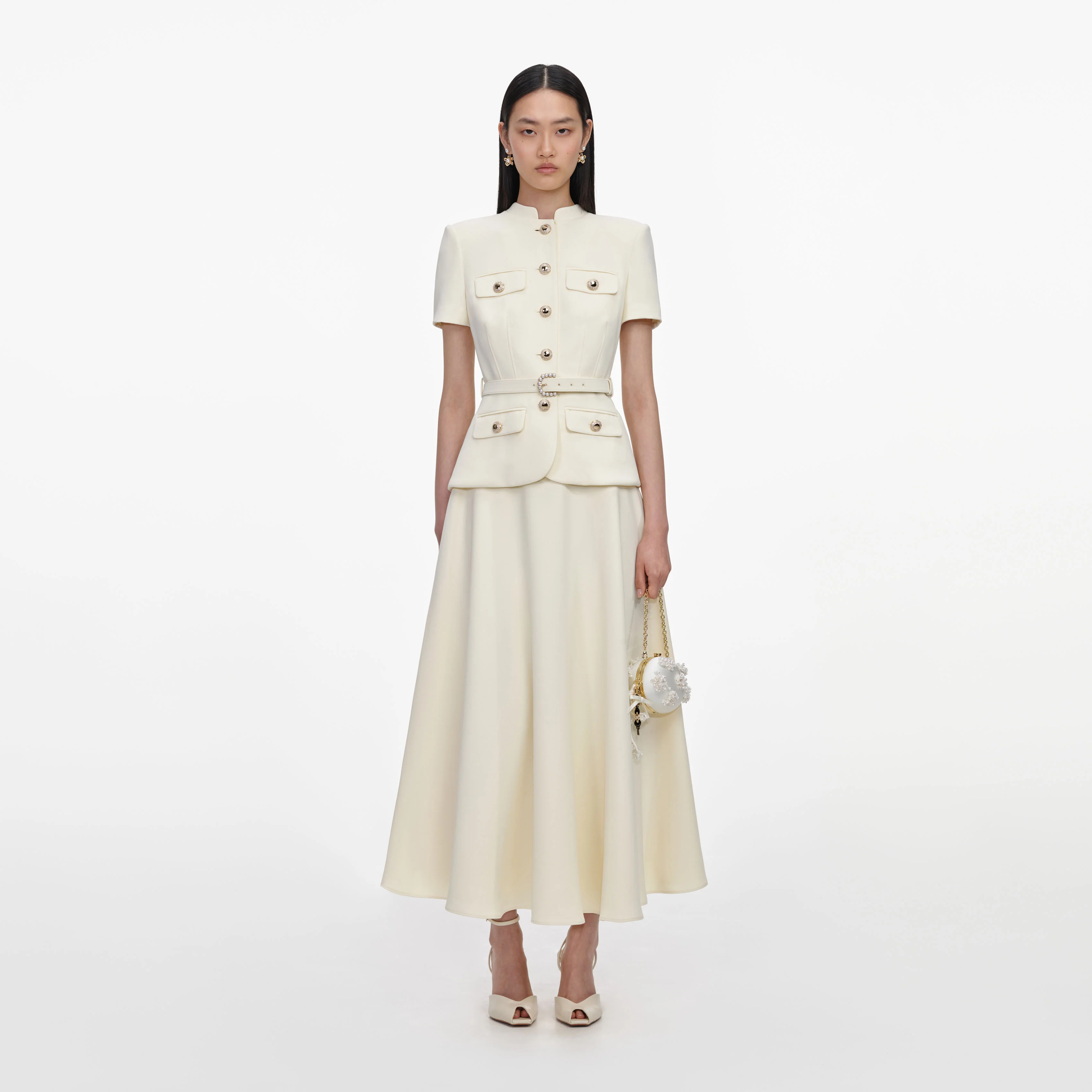 Yellow Crepe Tailored Midi Dress