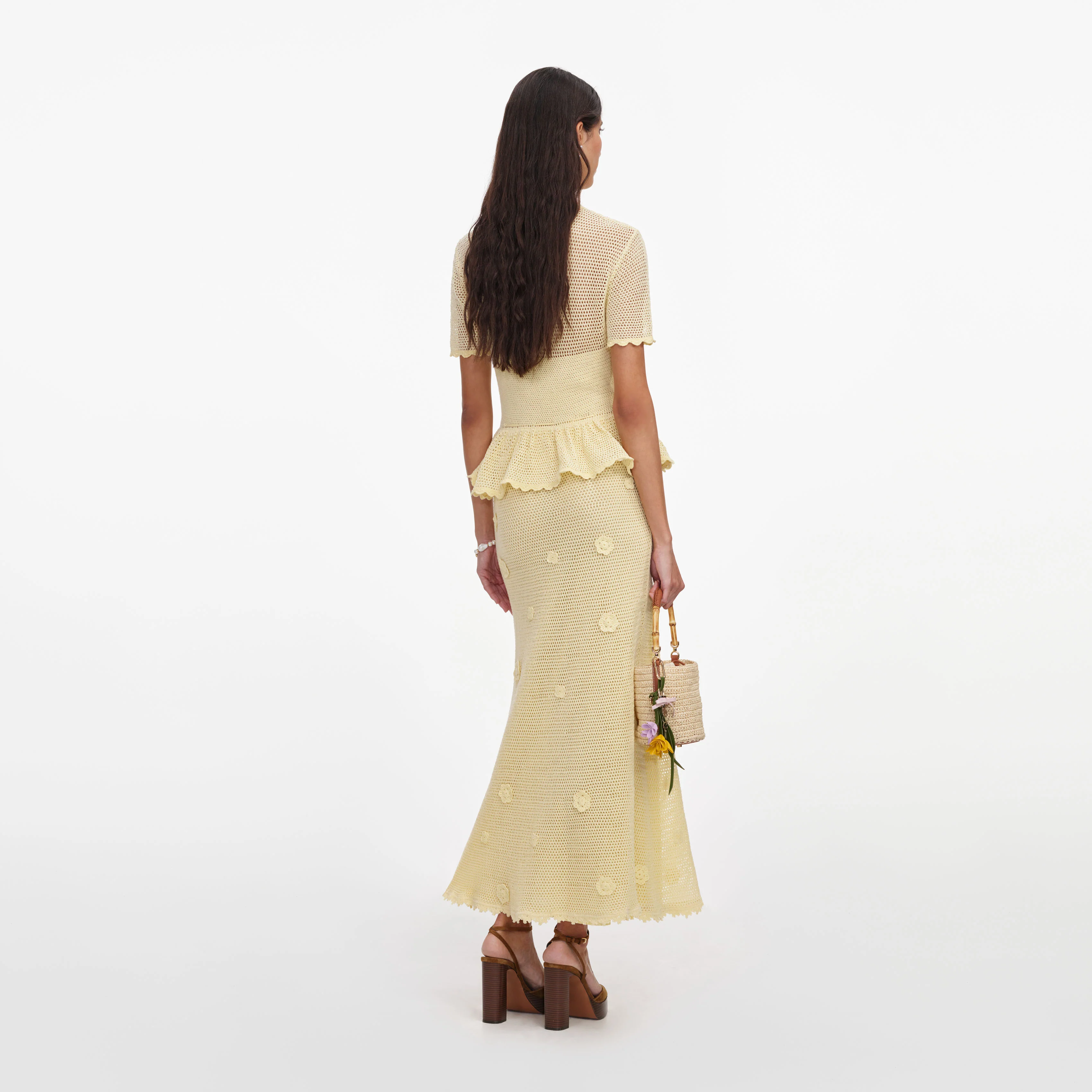 Yellow Floral Crochet Midi Dress - Image 3
