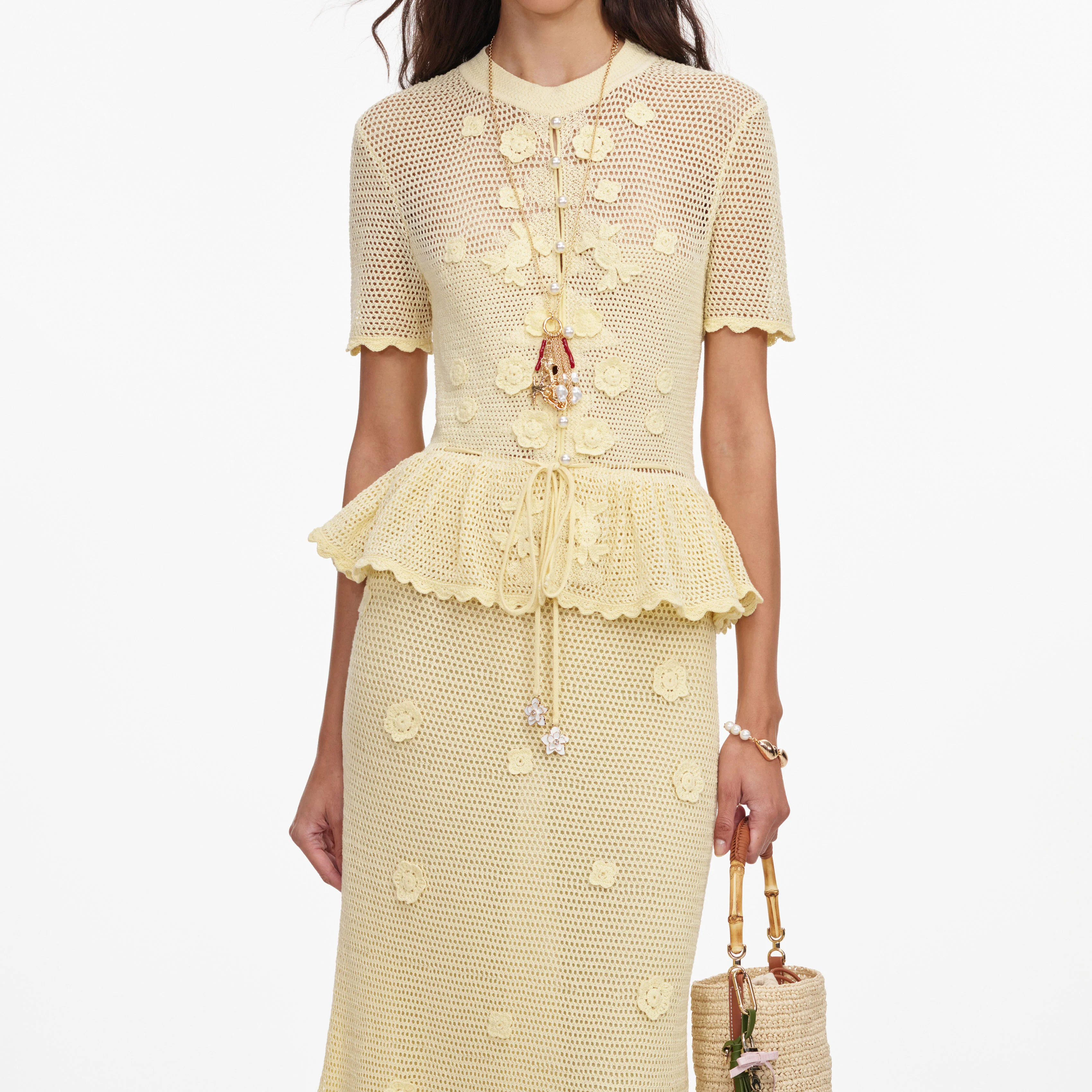 Yellow Floral Crochet Midi Dress - Image 4