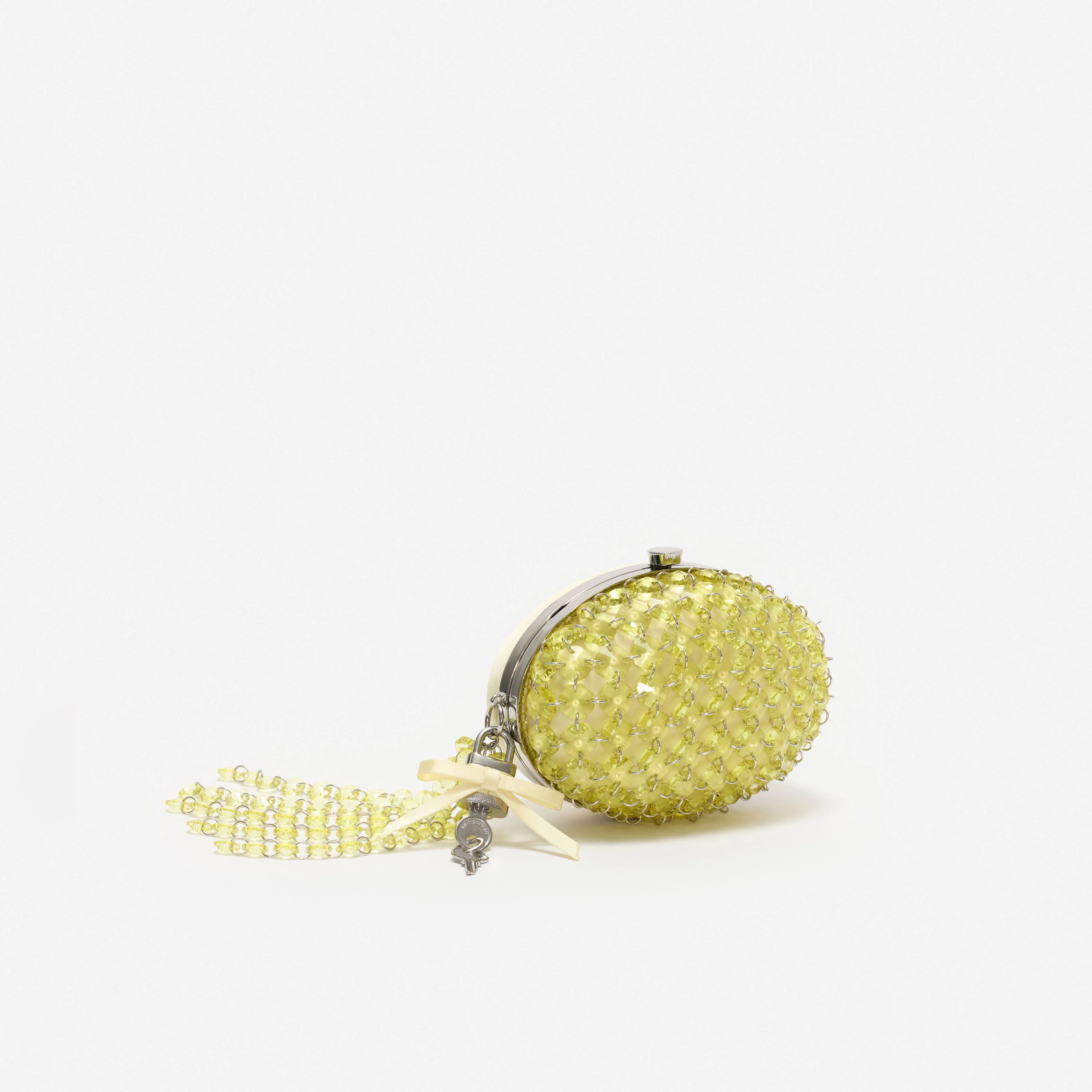 Yellow Oval Crystal Chain Clutch Bag - Image 2