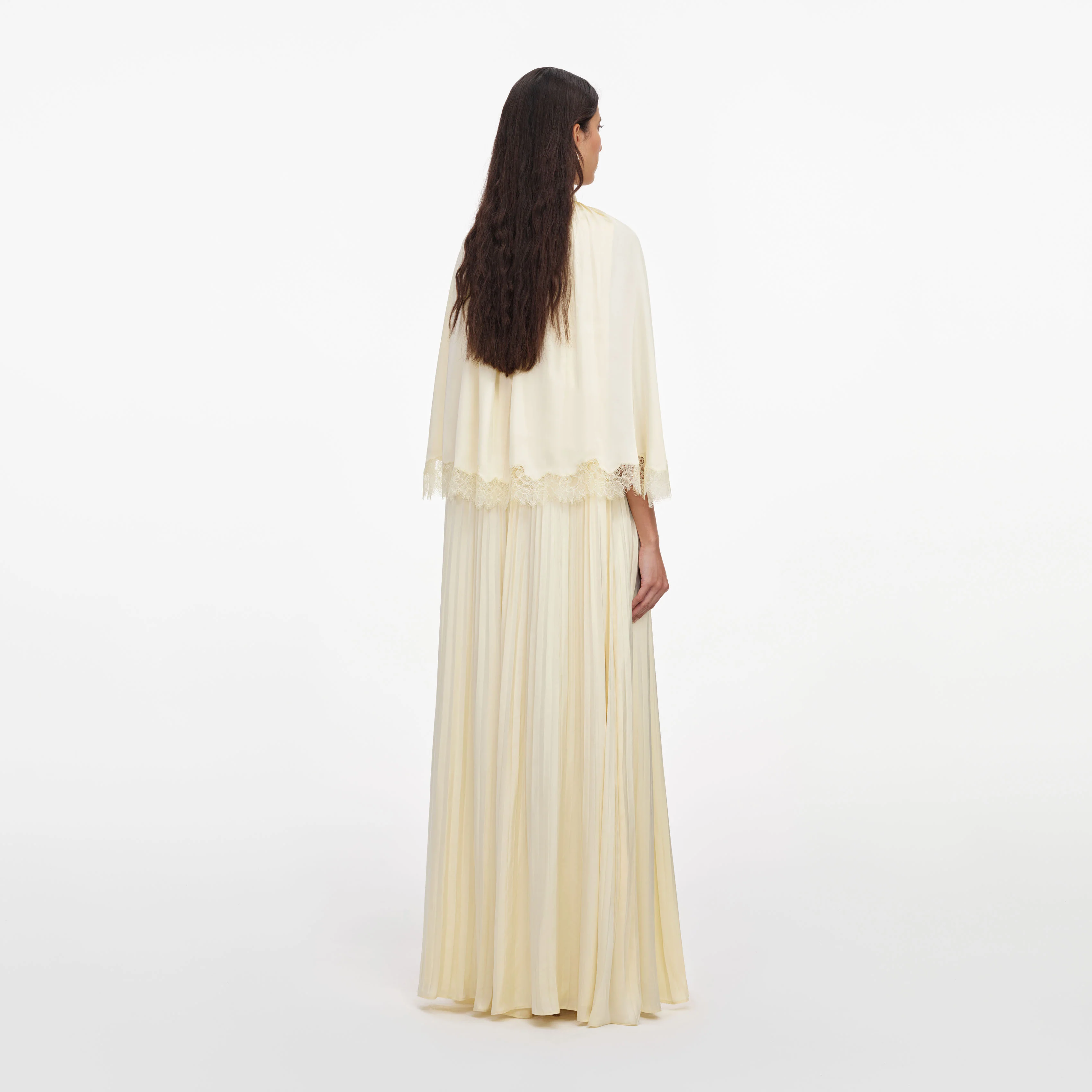 Yellow Tie Neck Cape Maxi Dress - Image 3