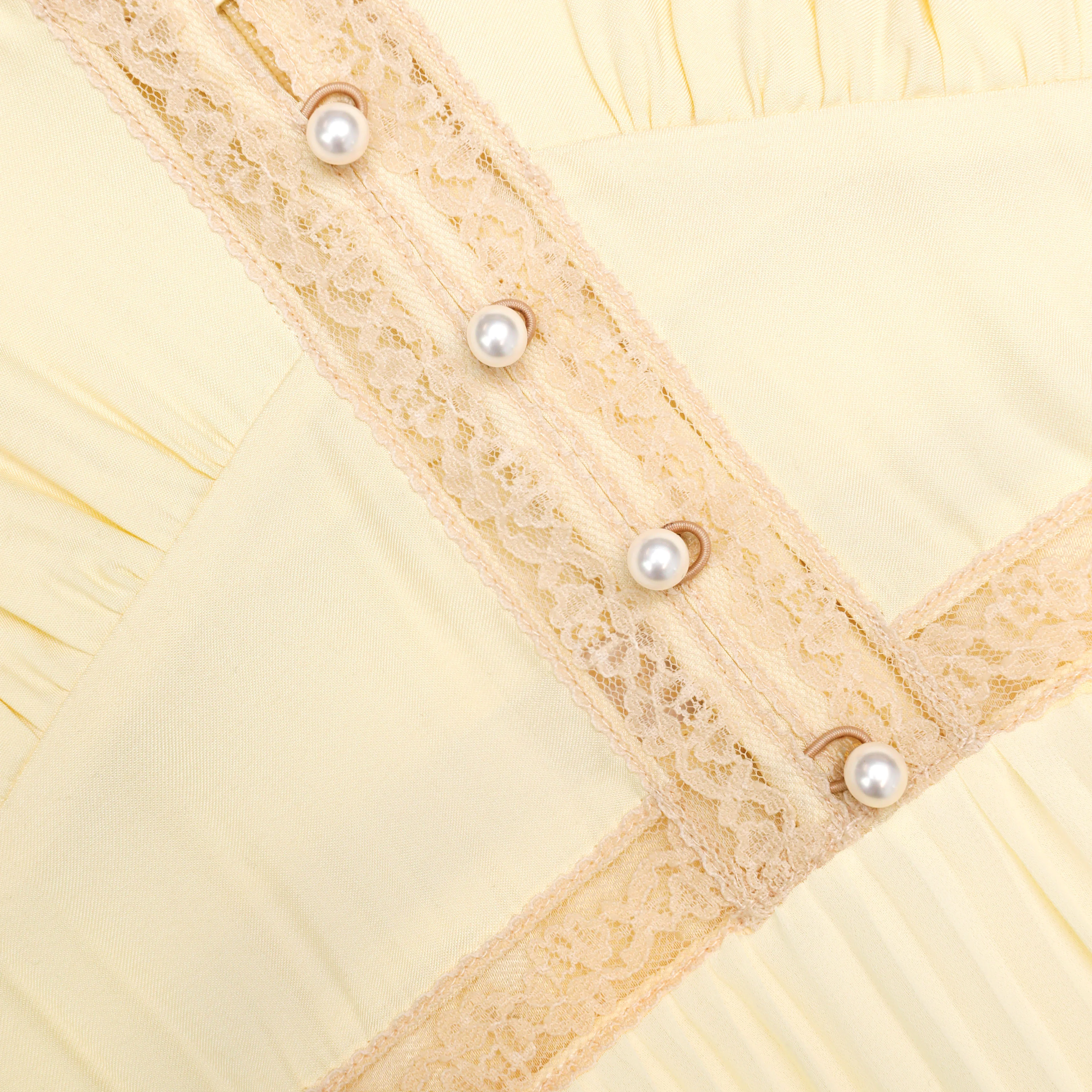 Yellow Viscose Pleated Lace Midi Dress - Image 6