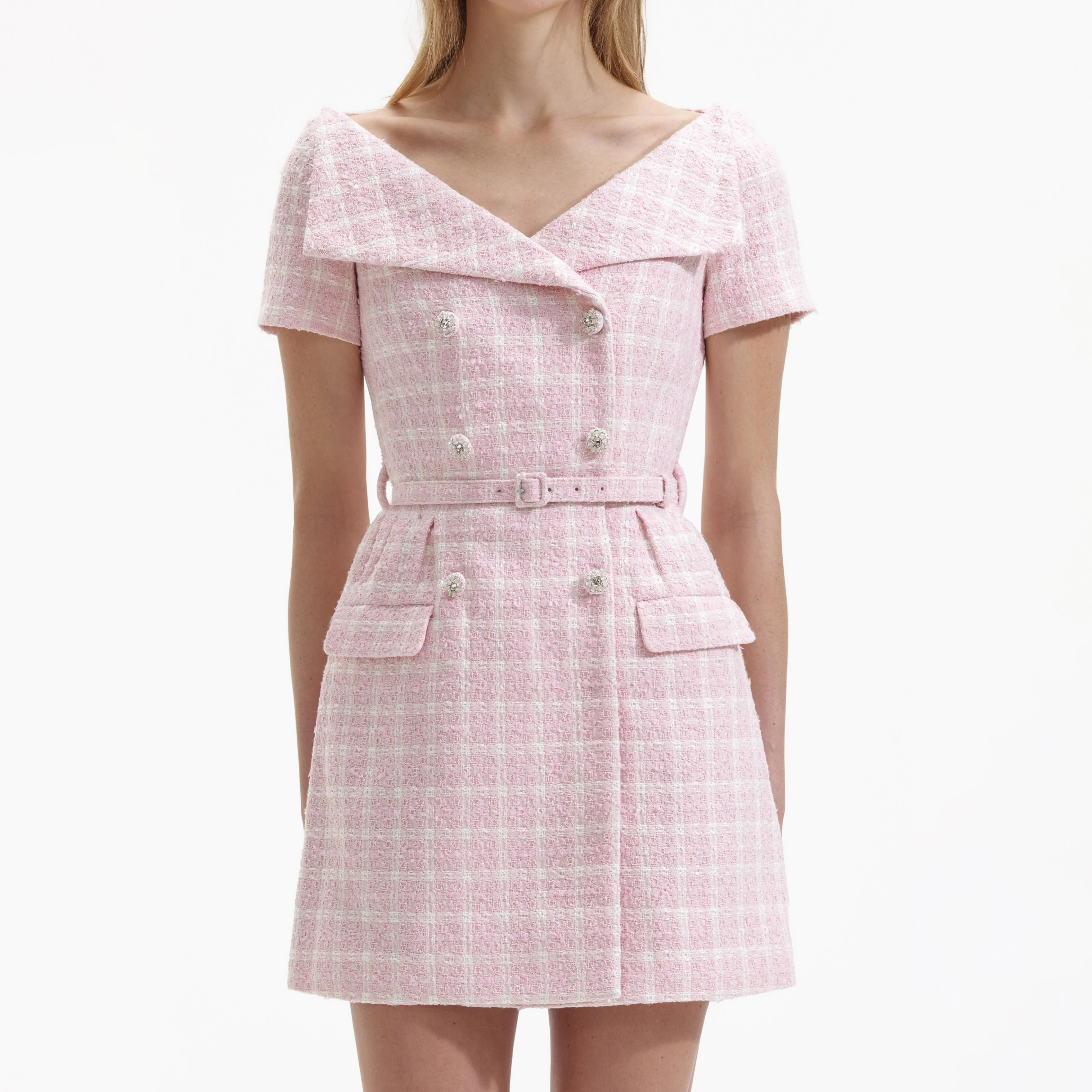 Pink Boucle Off Shoulder Mini Dress - Image 4