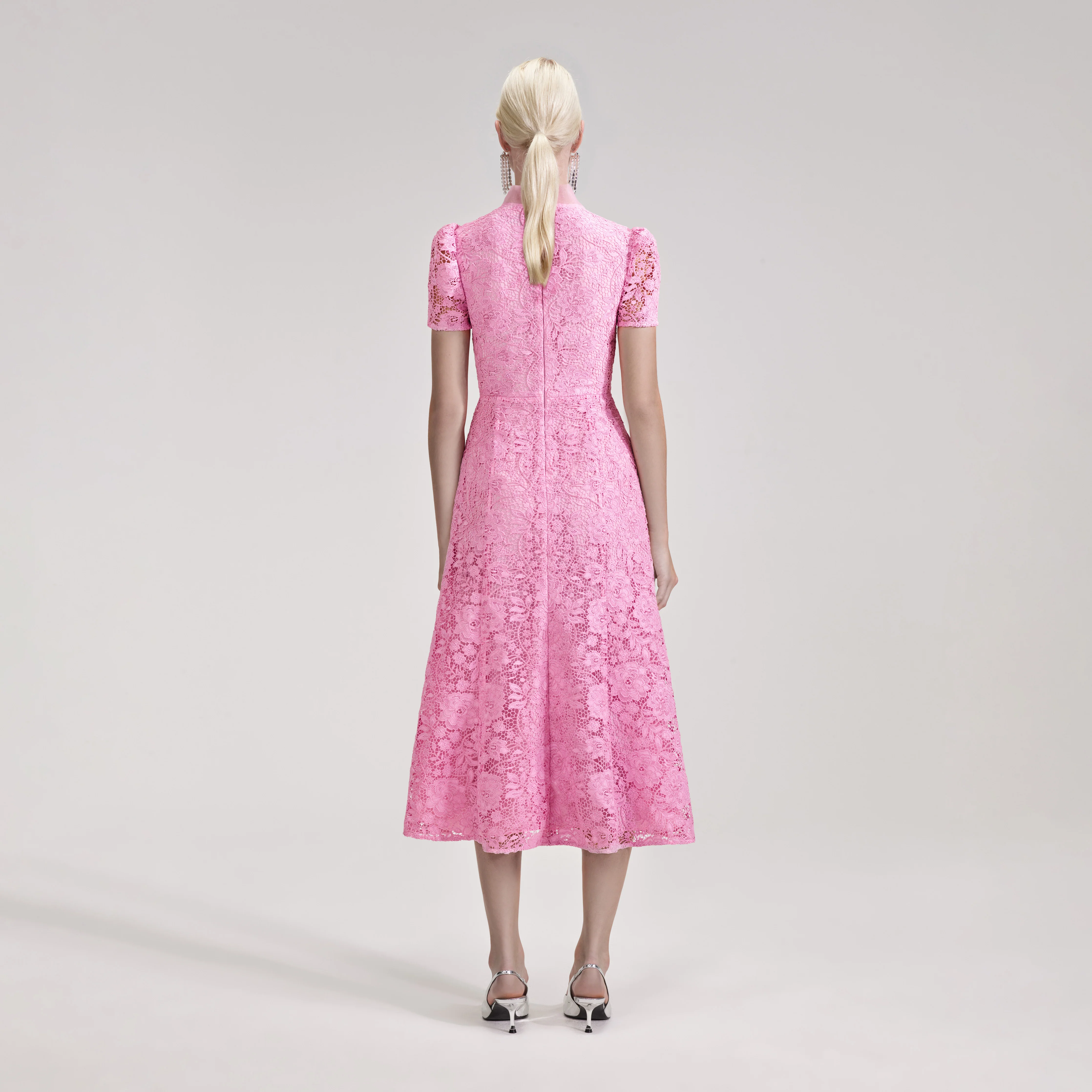 Pink Cord Lace Crossover Midi Dress - Image 3