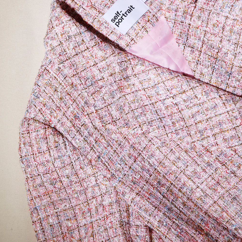 Pink V Neck Boucle Tailored Mini Dress - Image 4