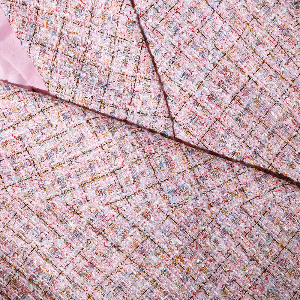 Pink V Neck Boucle Tailored Mini Dress - Image 5