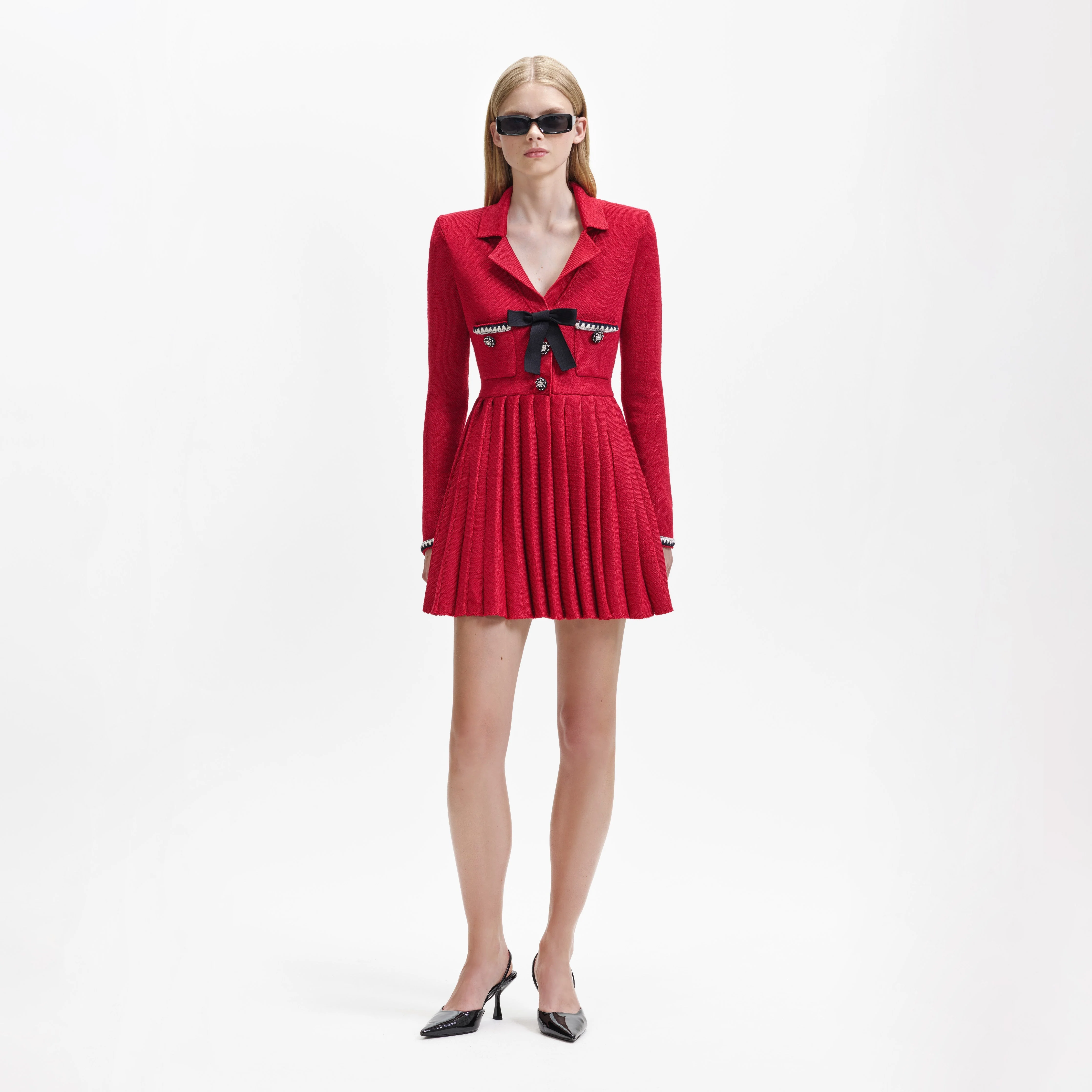 Red Knit Bow Mini Dress