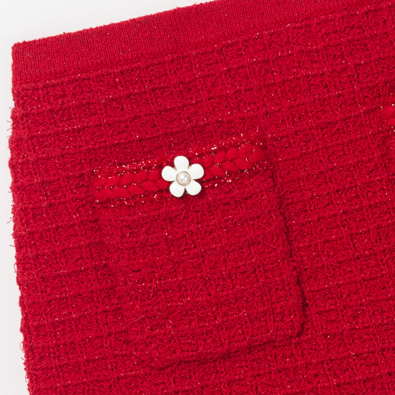 Red Textured Knit Skirt - Image 3
