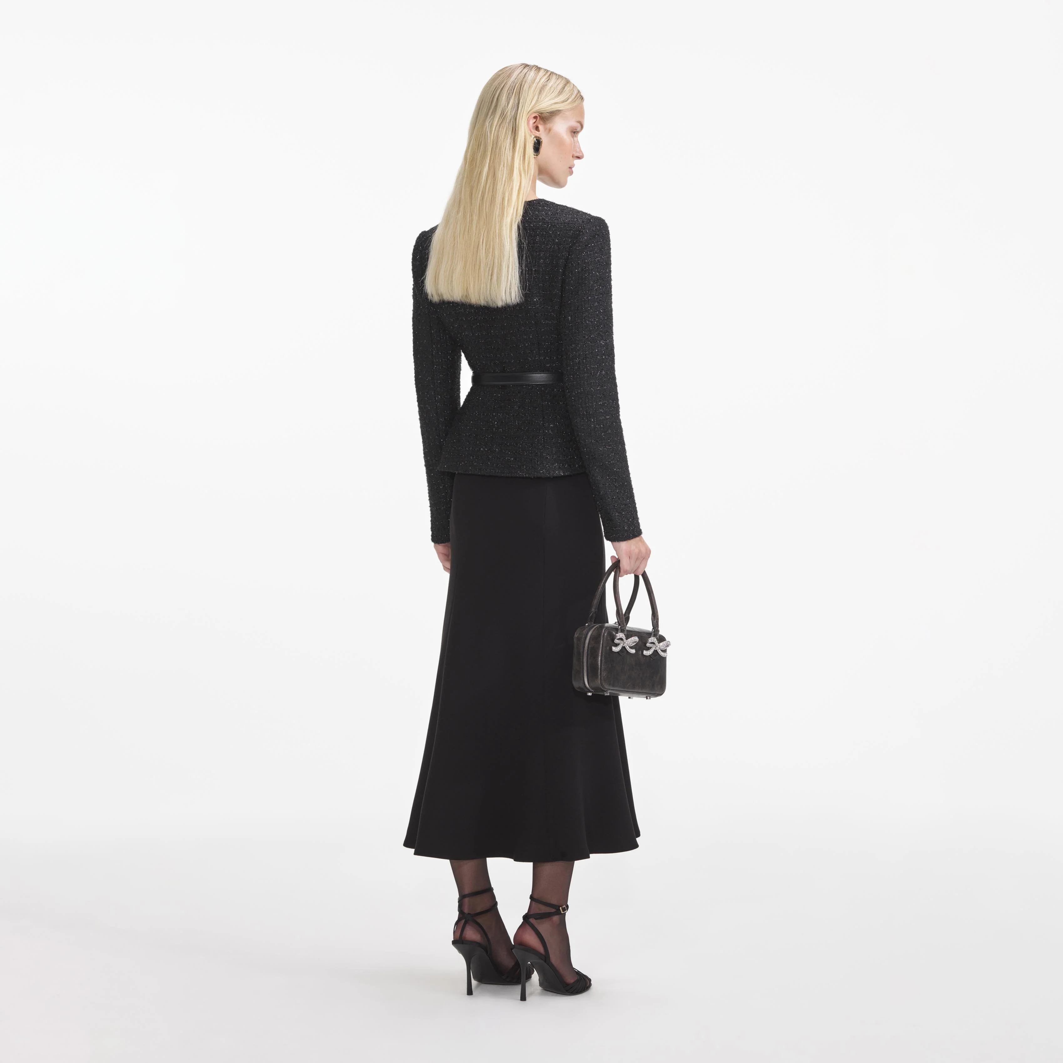 Black Boucle Asymmetric Midi Dress - Image 3