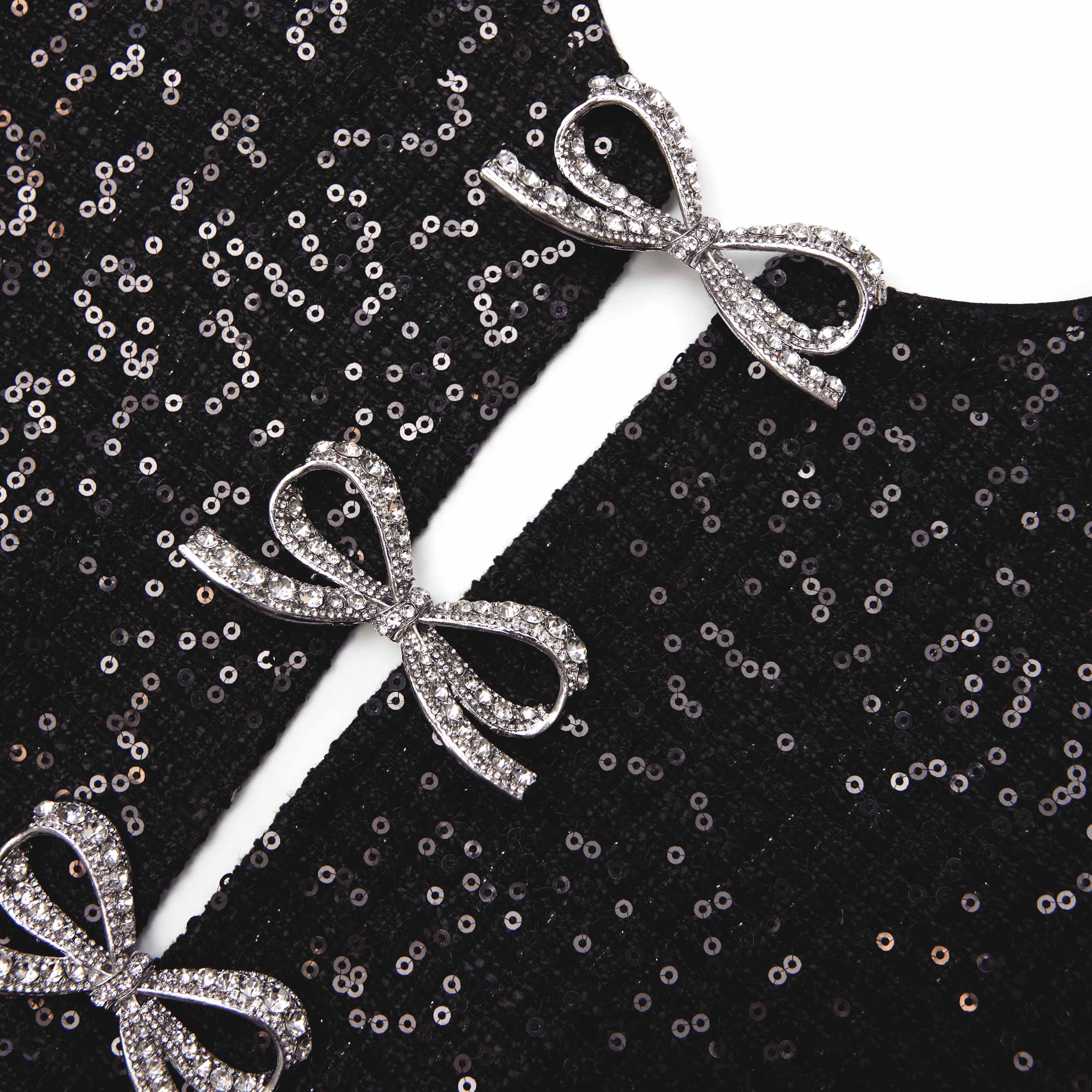 Black Boucle Bow Mini Dress - Image 5