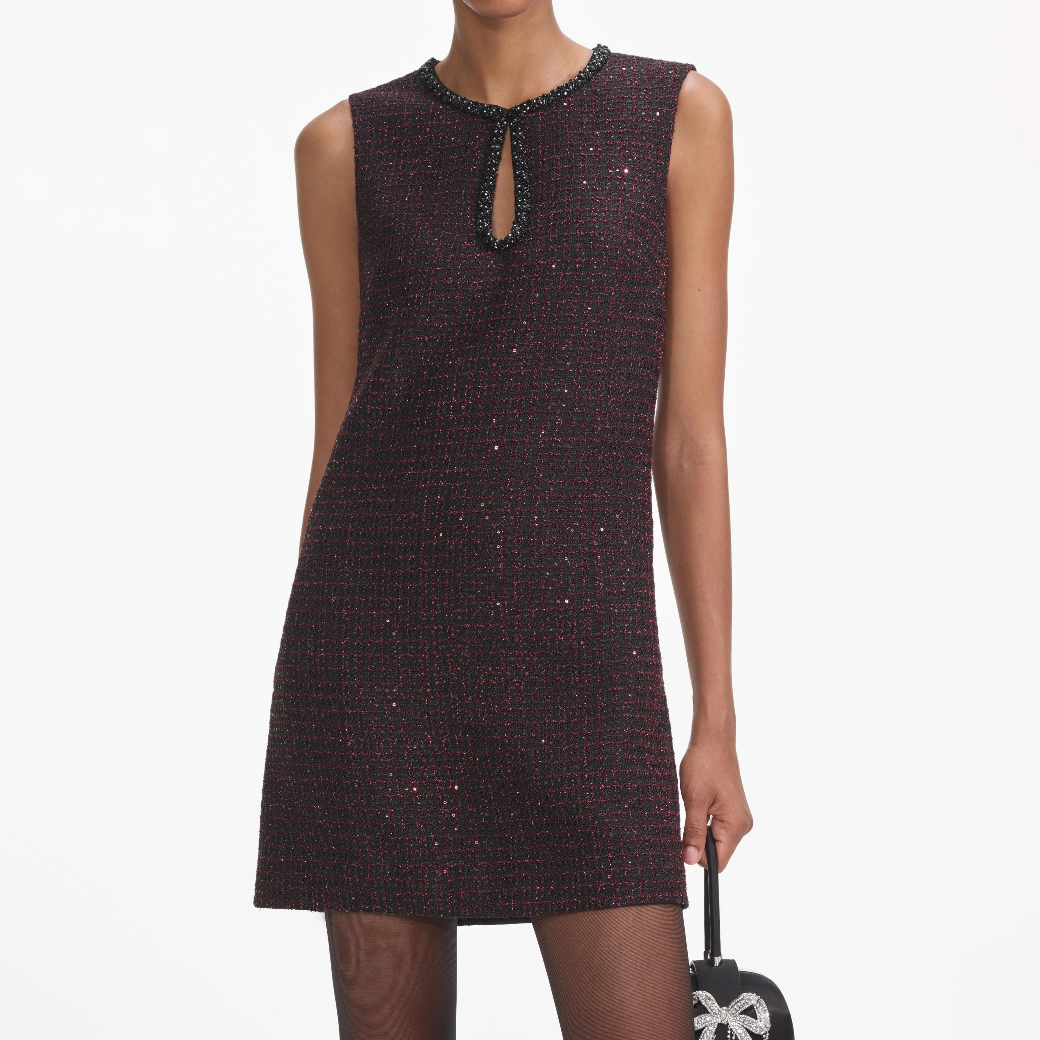Black Boucle Mini Dress - Image 4