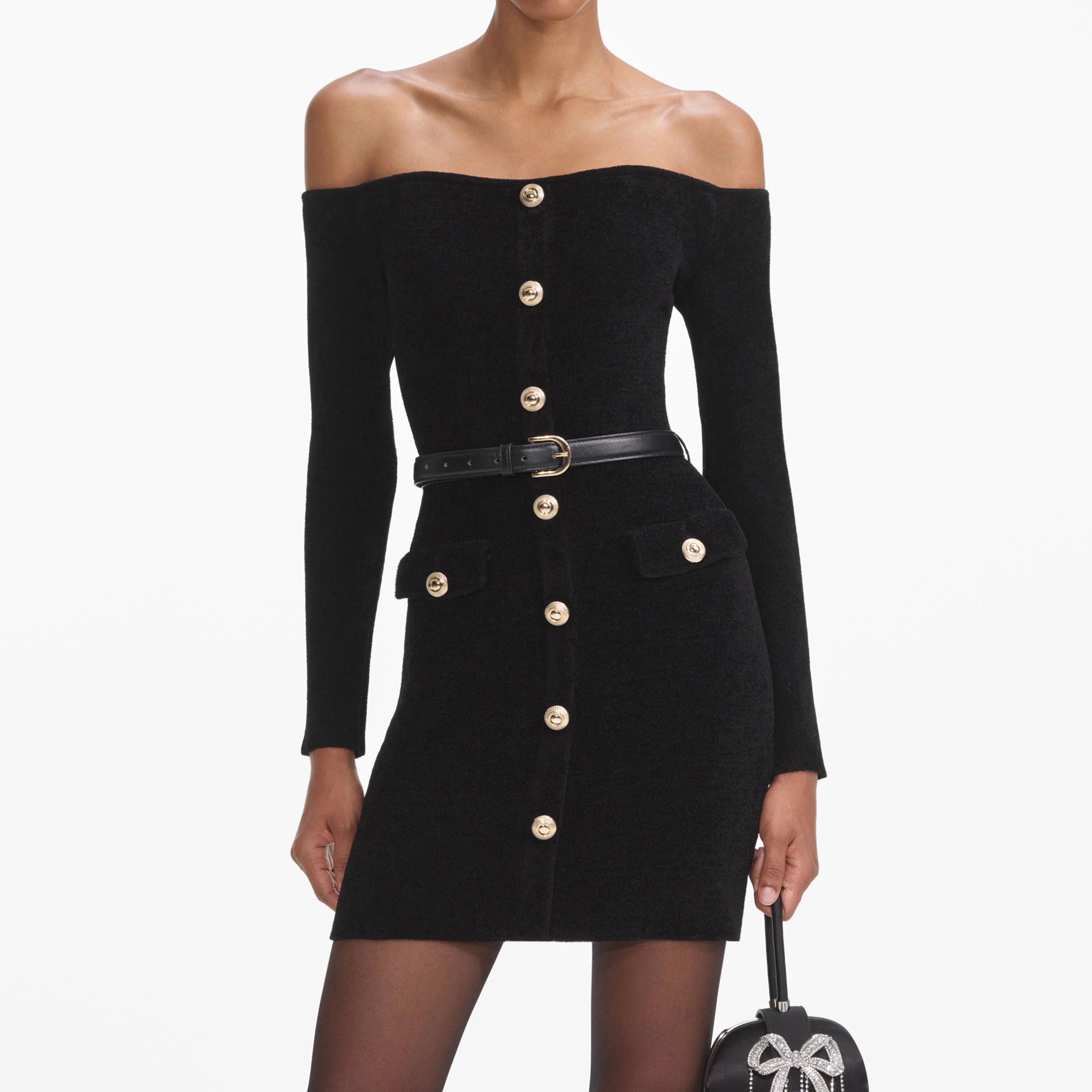 Black Chenille Knit Mini Dress - Image 4