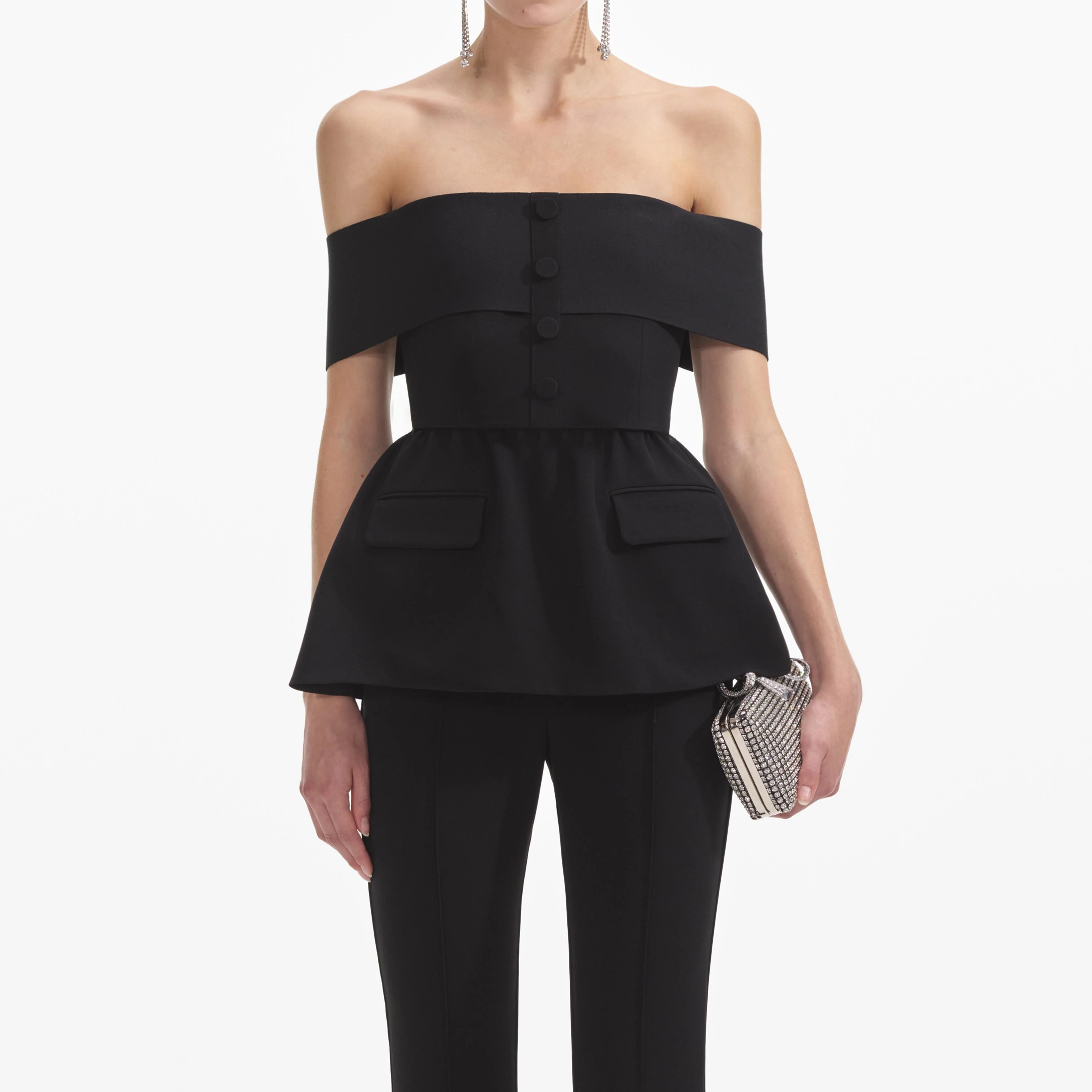 Black Crepe Off Shoulder Jumpsuit - Image 4