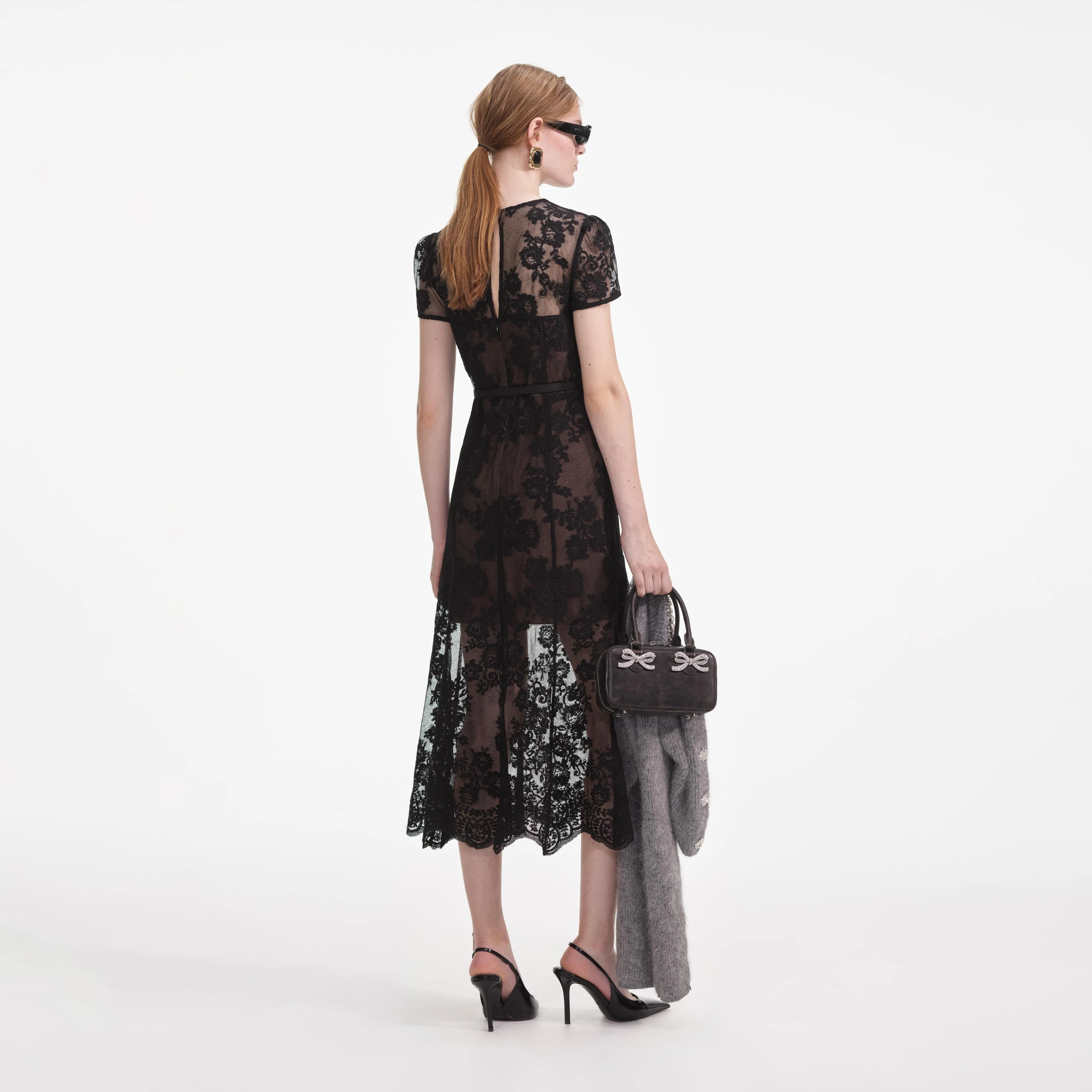 Black Lace Bustier Midi Dress - Image 3