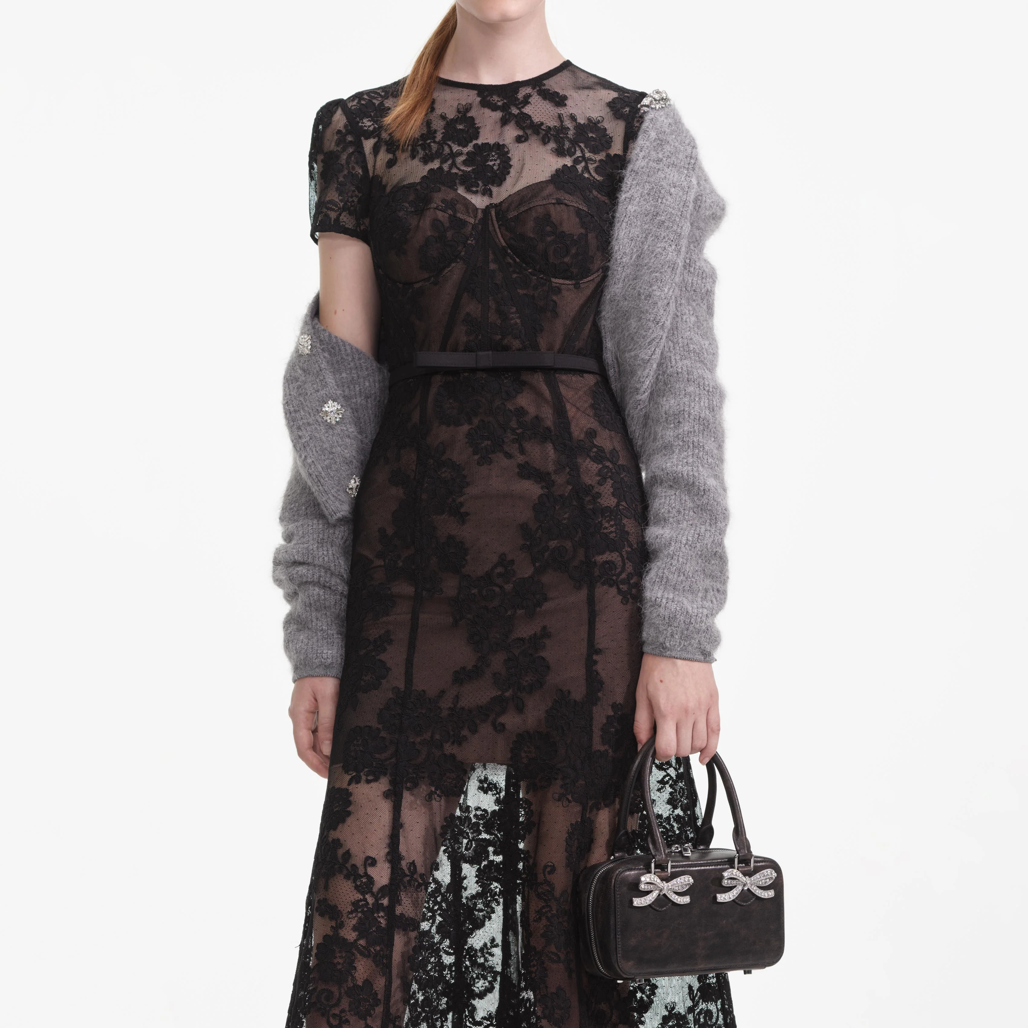 Black Lace Bustier Midi Dress - Image 4
