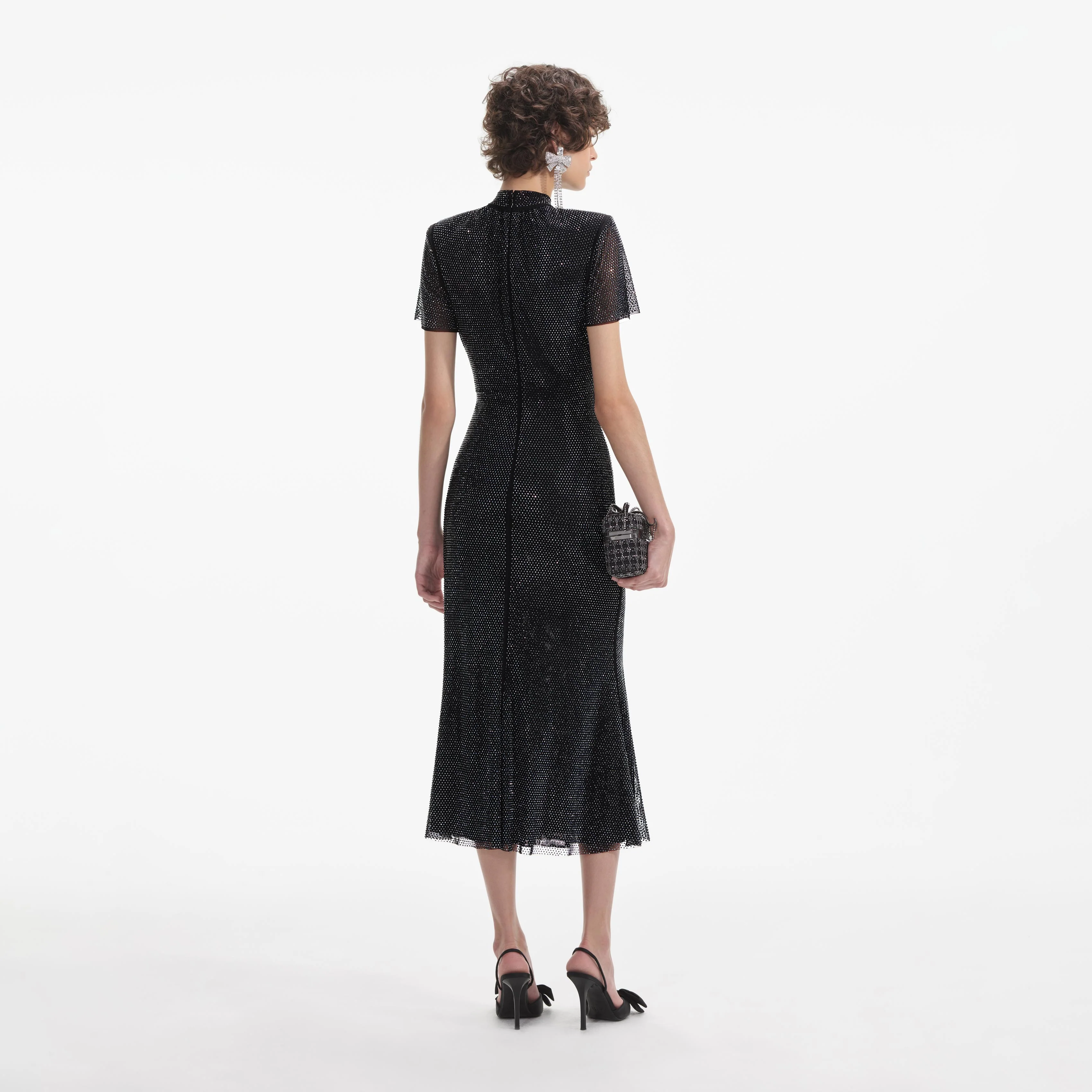 Black Rhinestone Mesh Midi Dress - Image 3