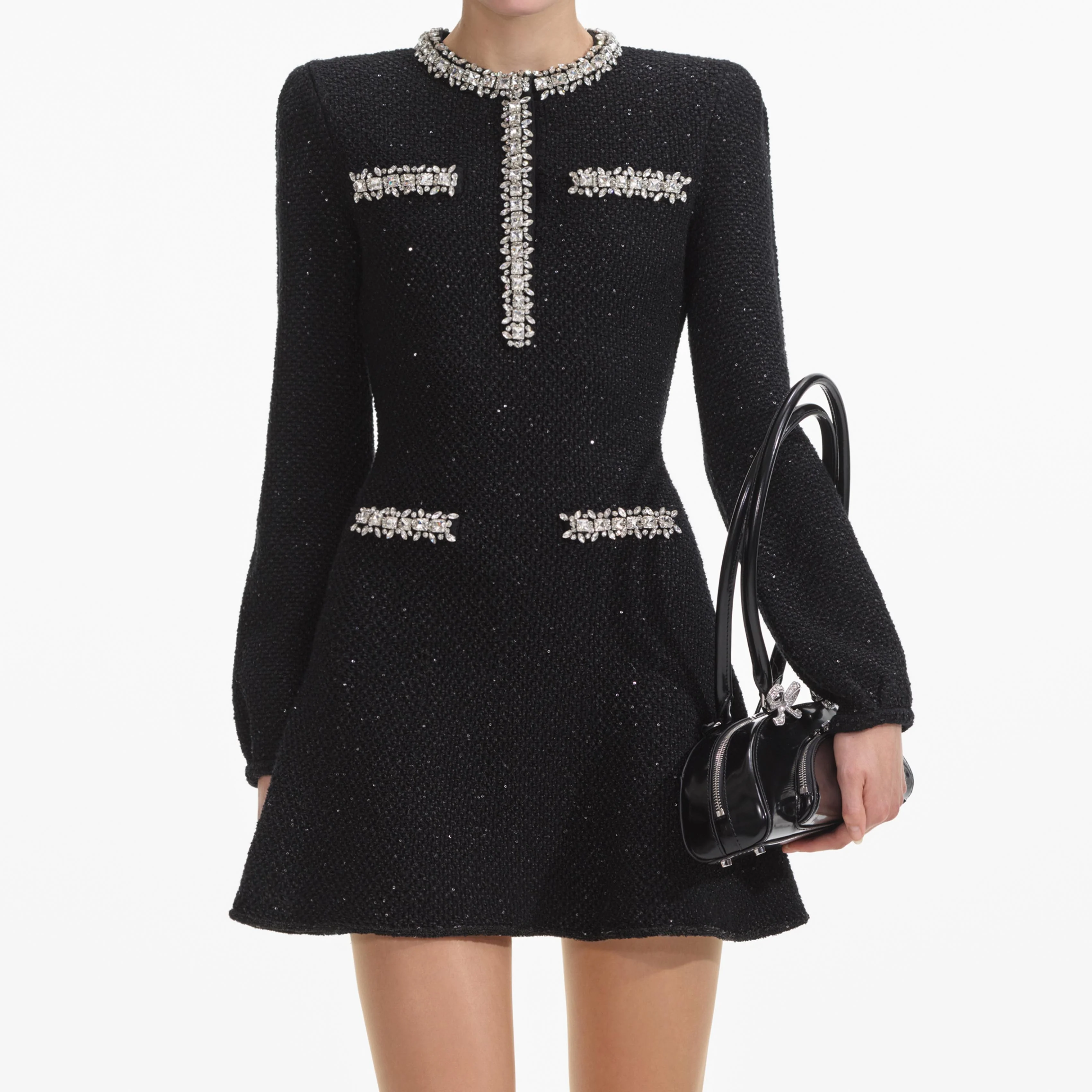 Black Sequin Knit Mini Dress - Image 4