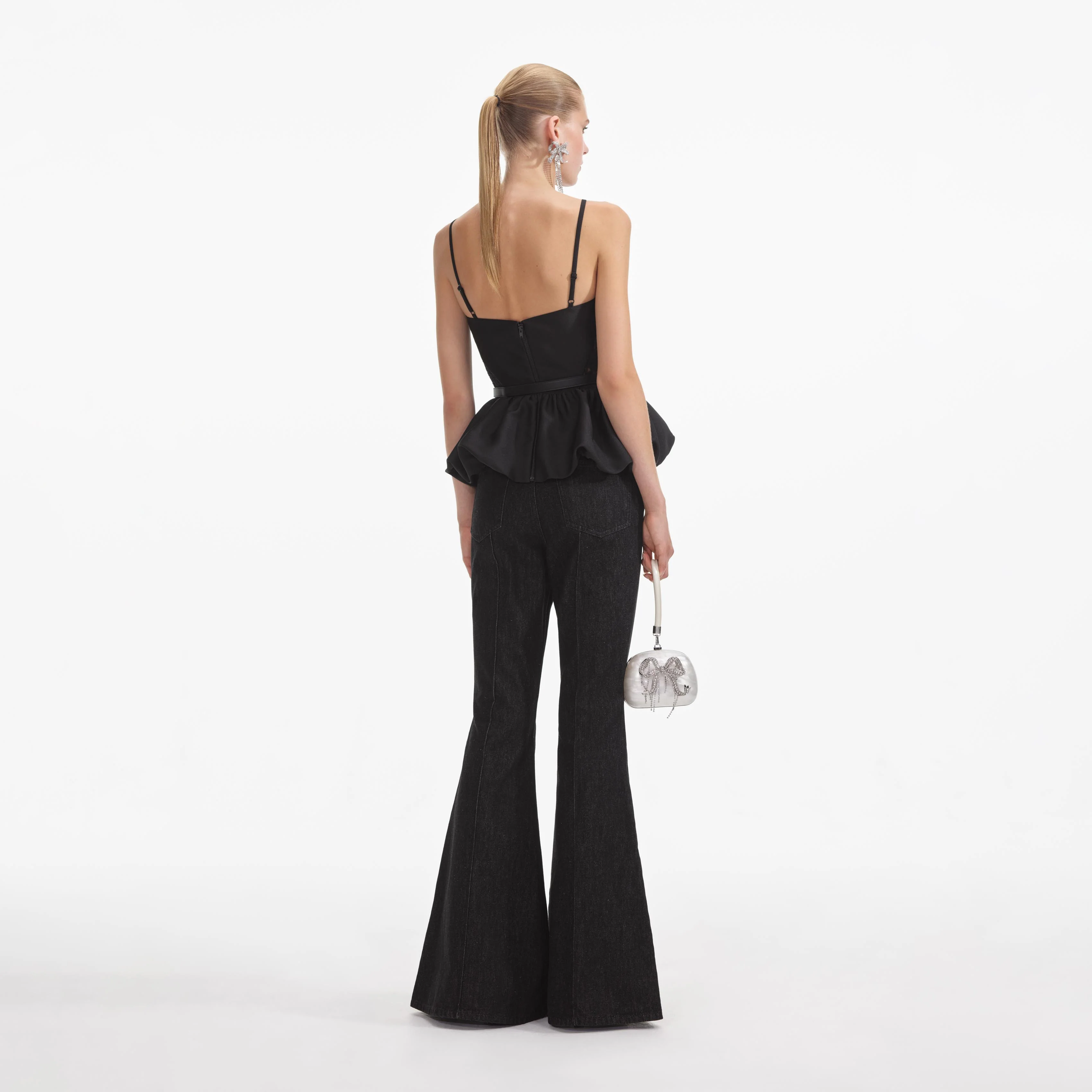 Black Taffeta Peplum Top - Image 3