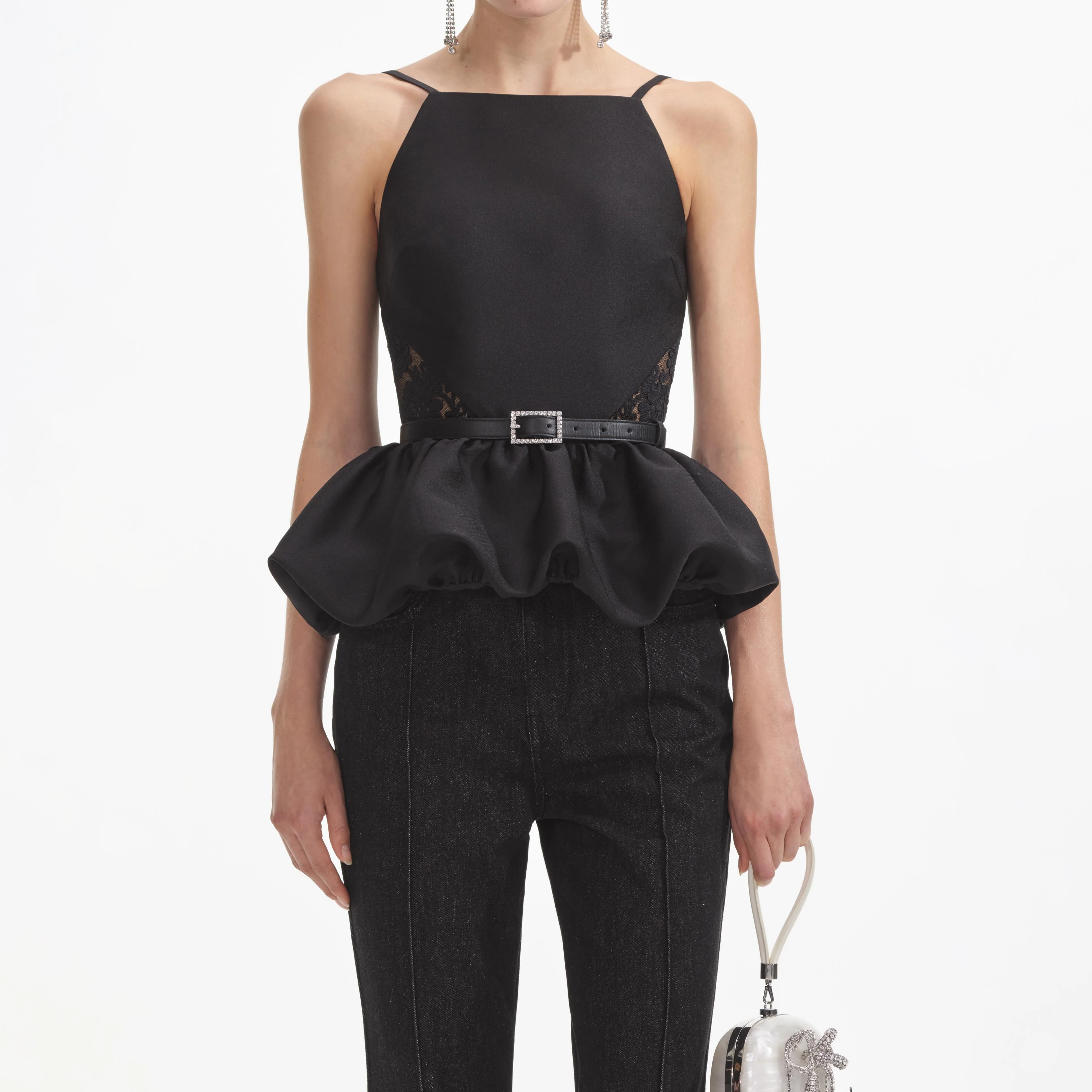 Black Taffeta Peplum Top - Image 4