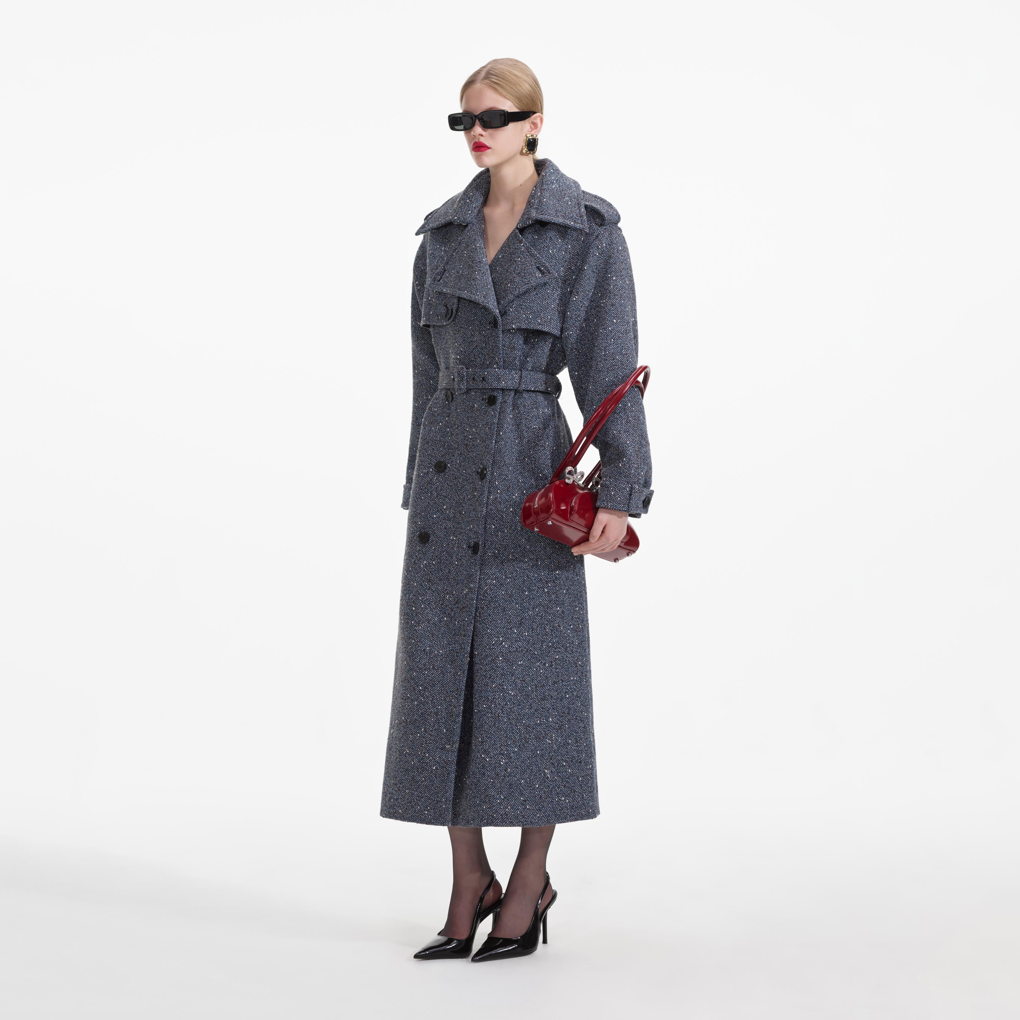 Blue Boucle Trench Coat - Image 2