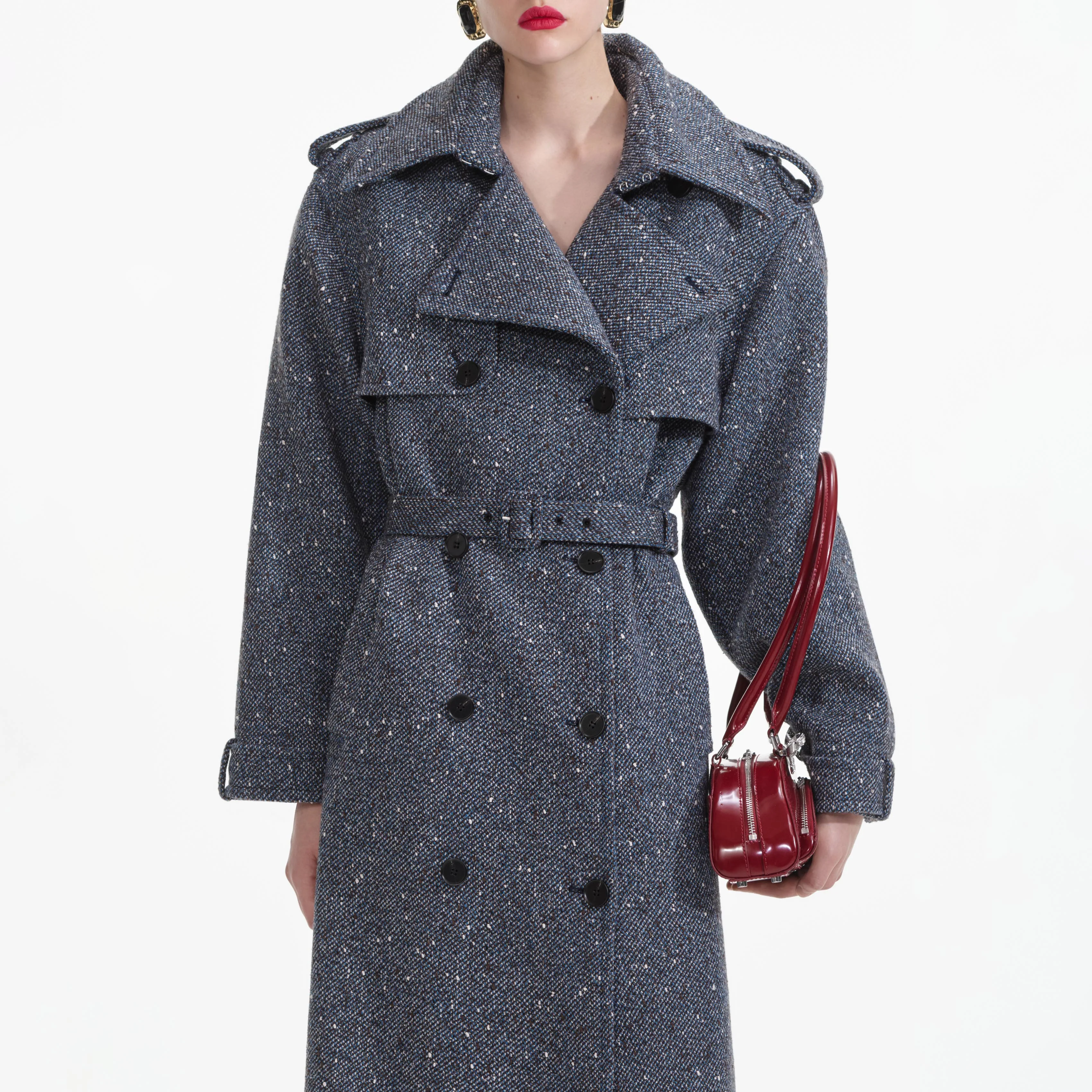 Blue Boucle Trench Coat - Image 4