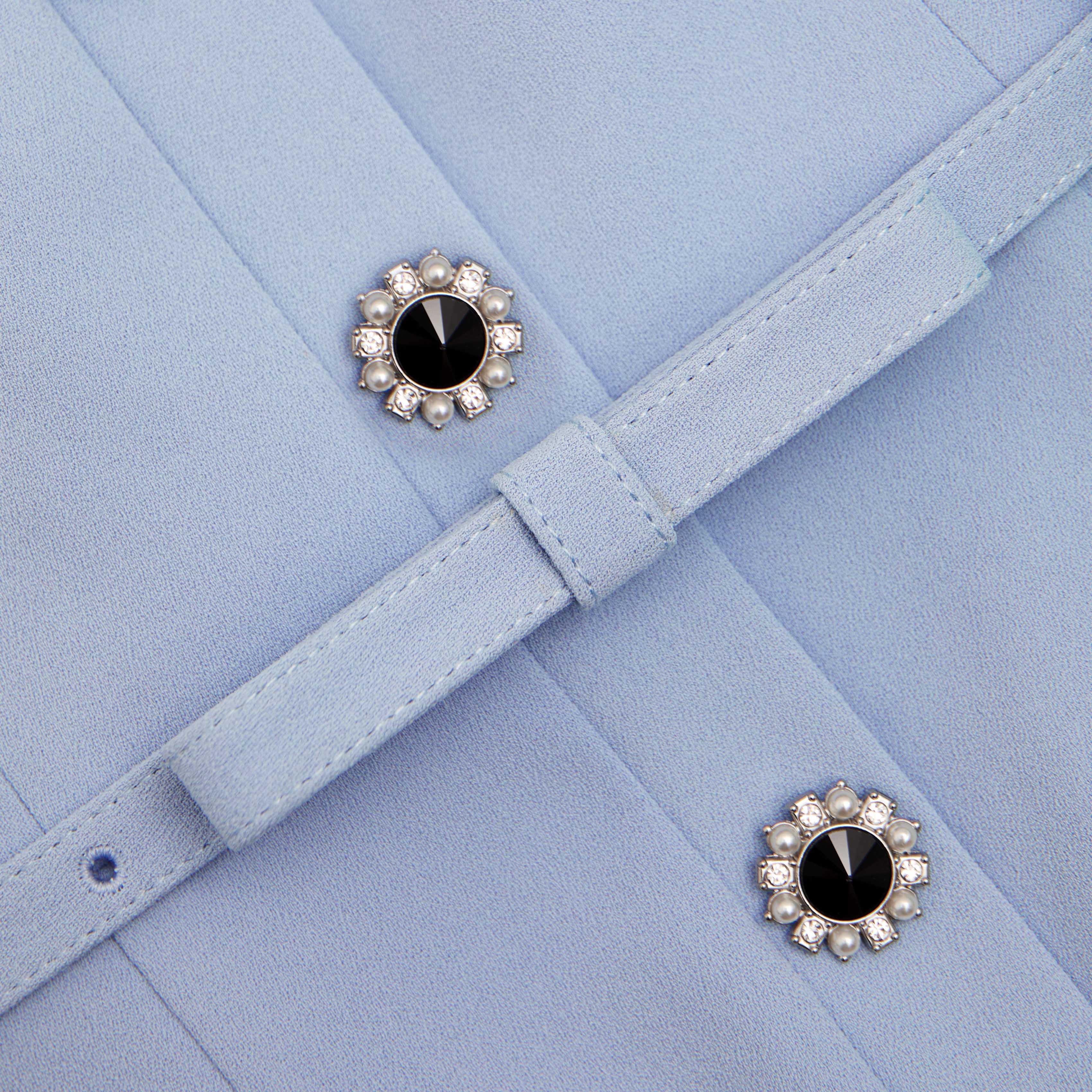 Blue Crepe Button Midi Dress - Image 5