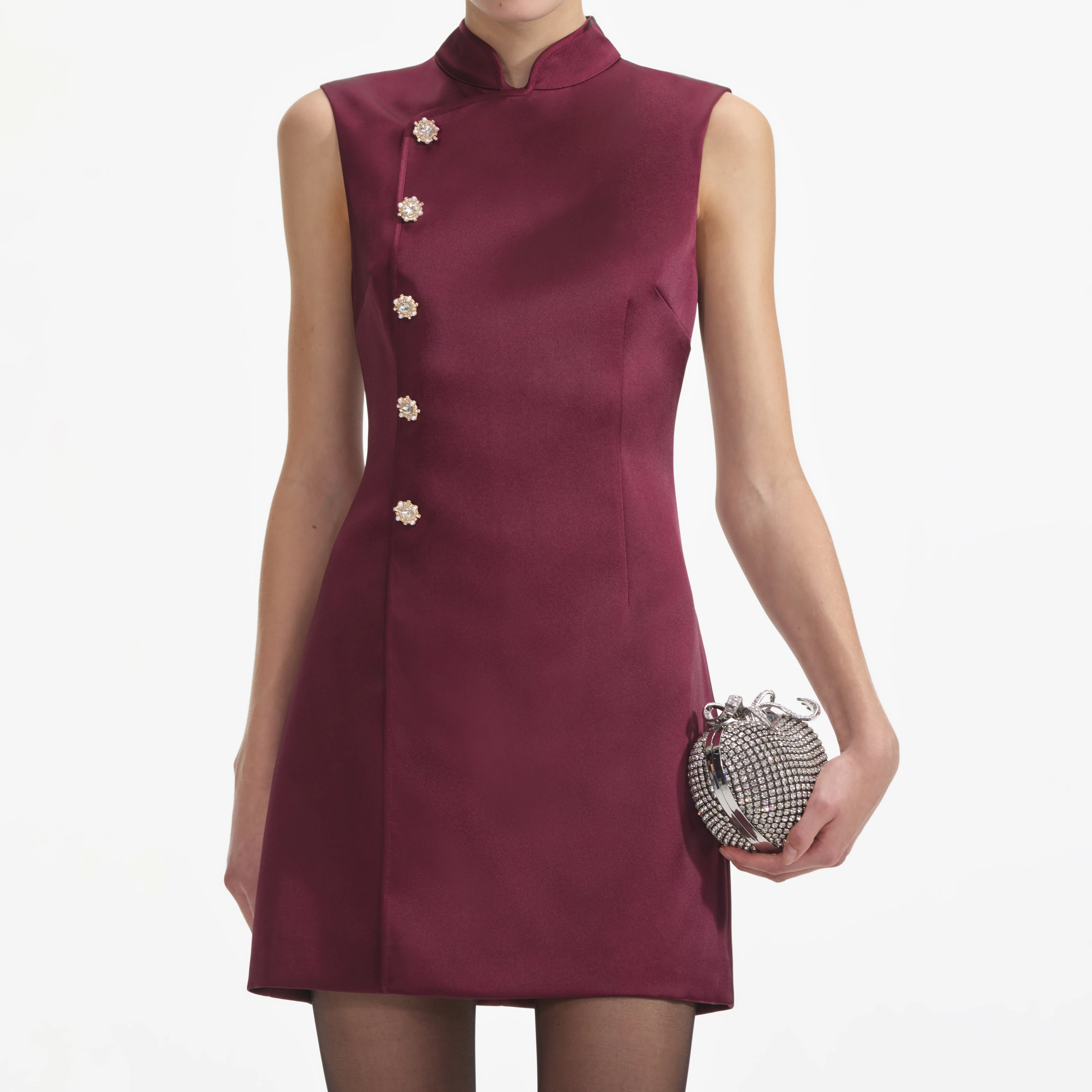 Bordeaux Satin Mini Dress - Image 4