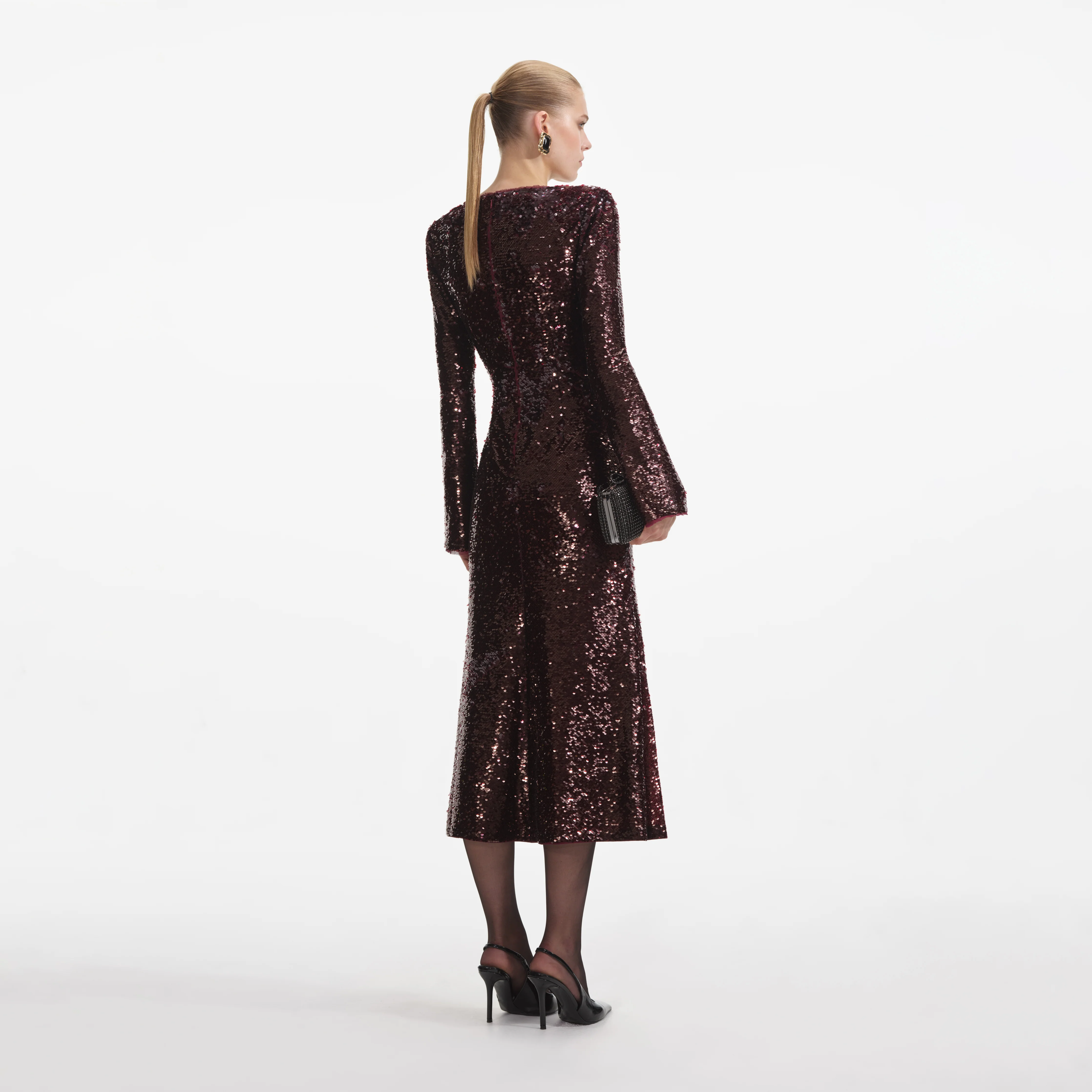 Burgundy Sequin Midi Dress - Image 3