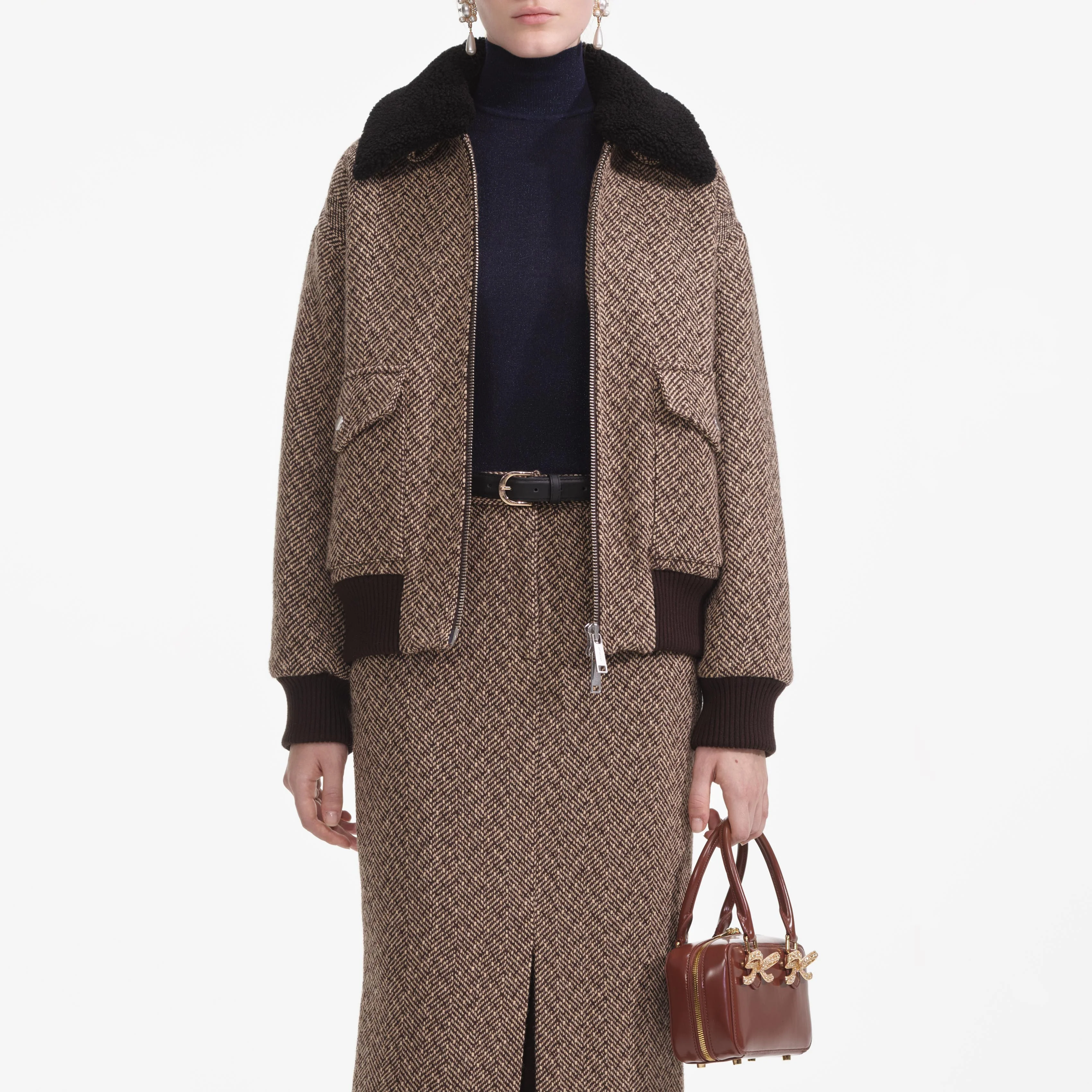 Brown Herringbone Midi Skirt - Image 4