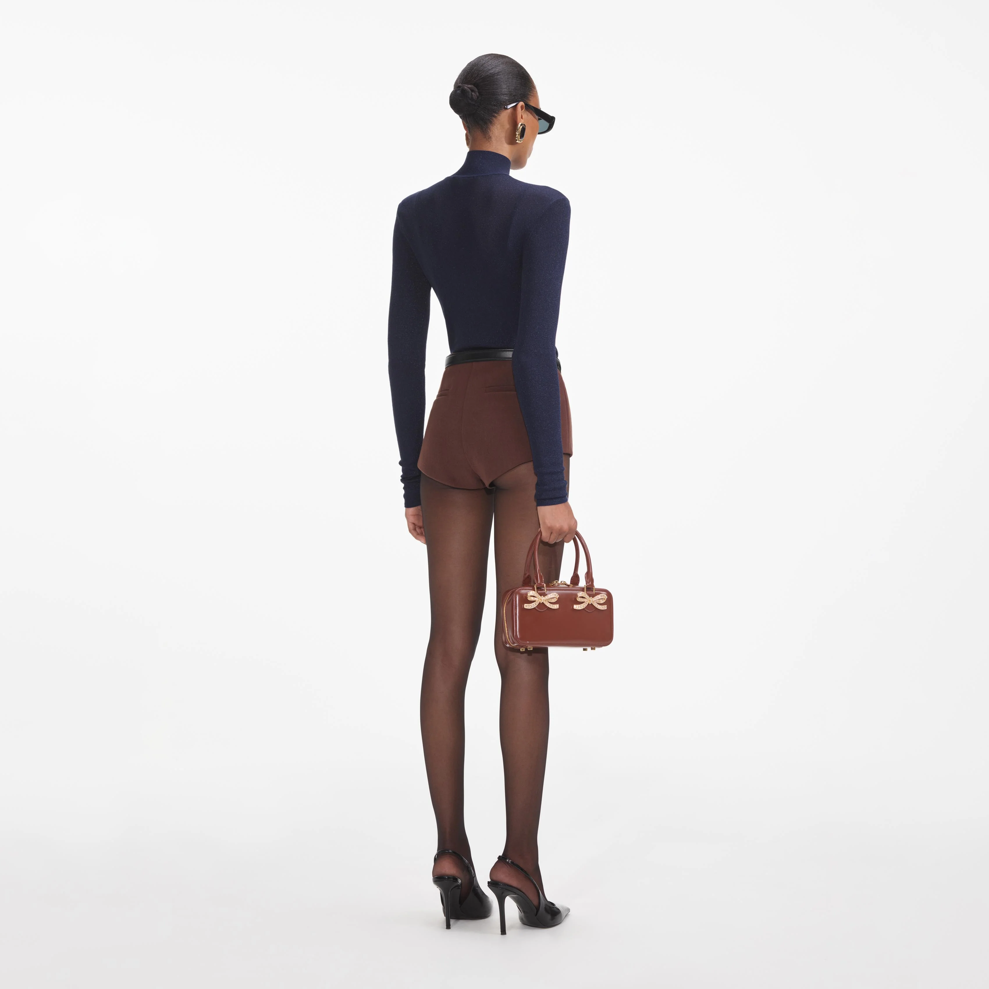 Brown Stretch Crepe Shorts - Image 3