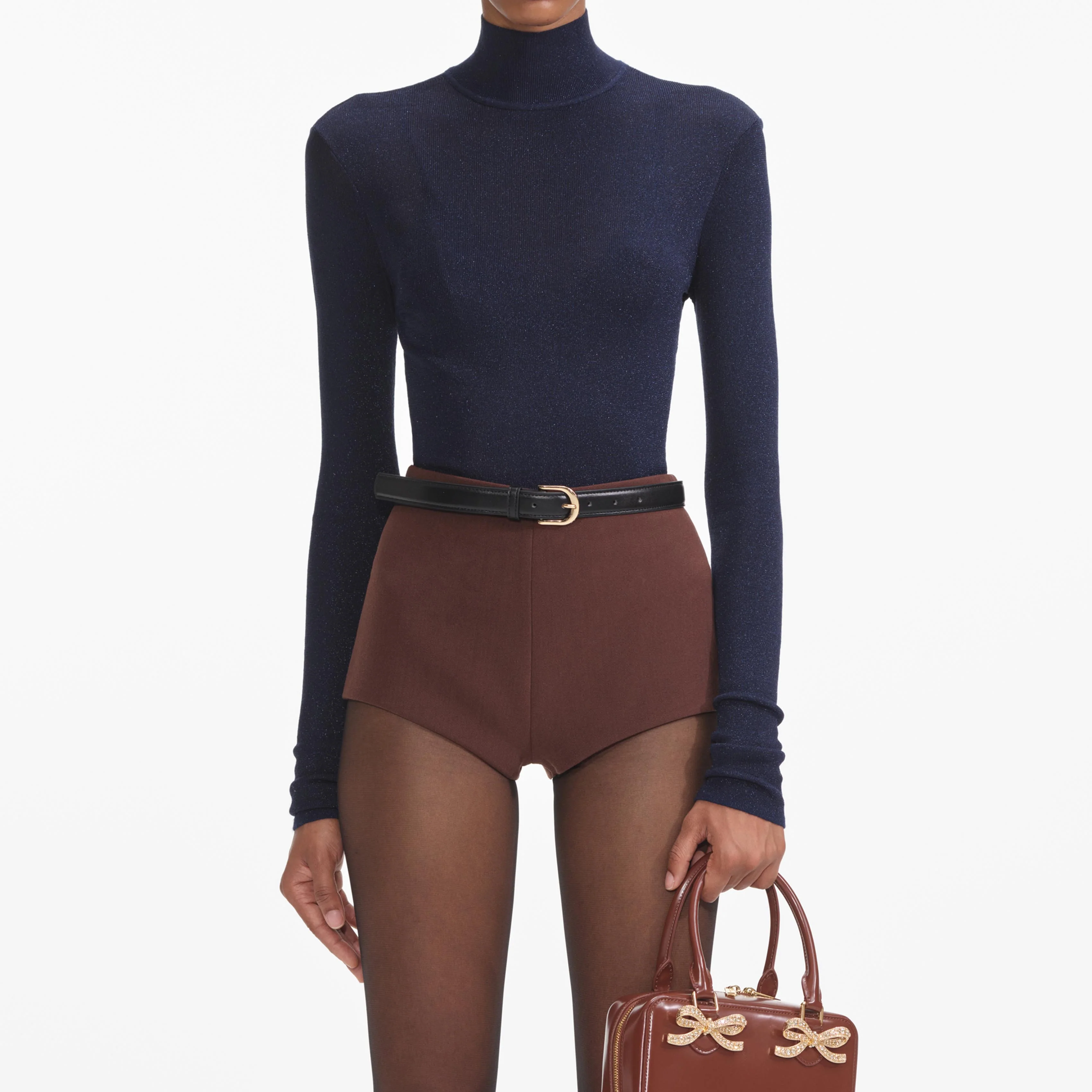 Brown Stretch Crepe Shorts - Image 4
