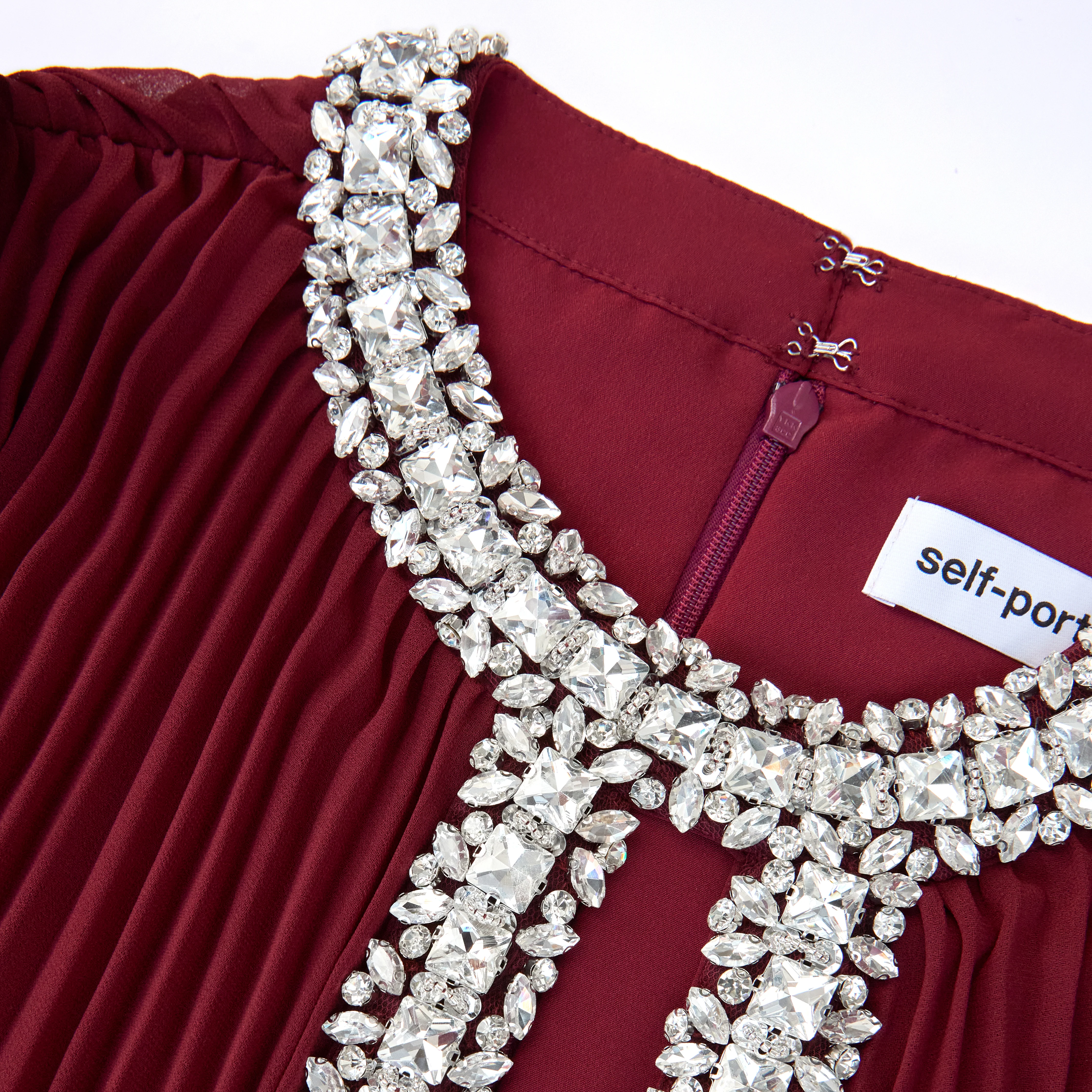 Burgundy Chiffon Feather Midi Dress - Image 5