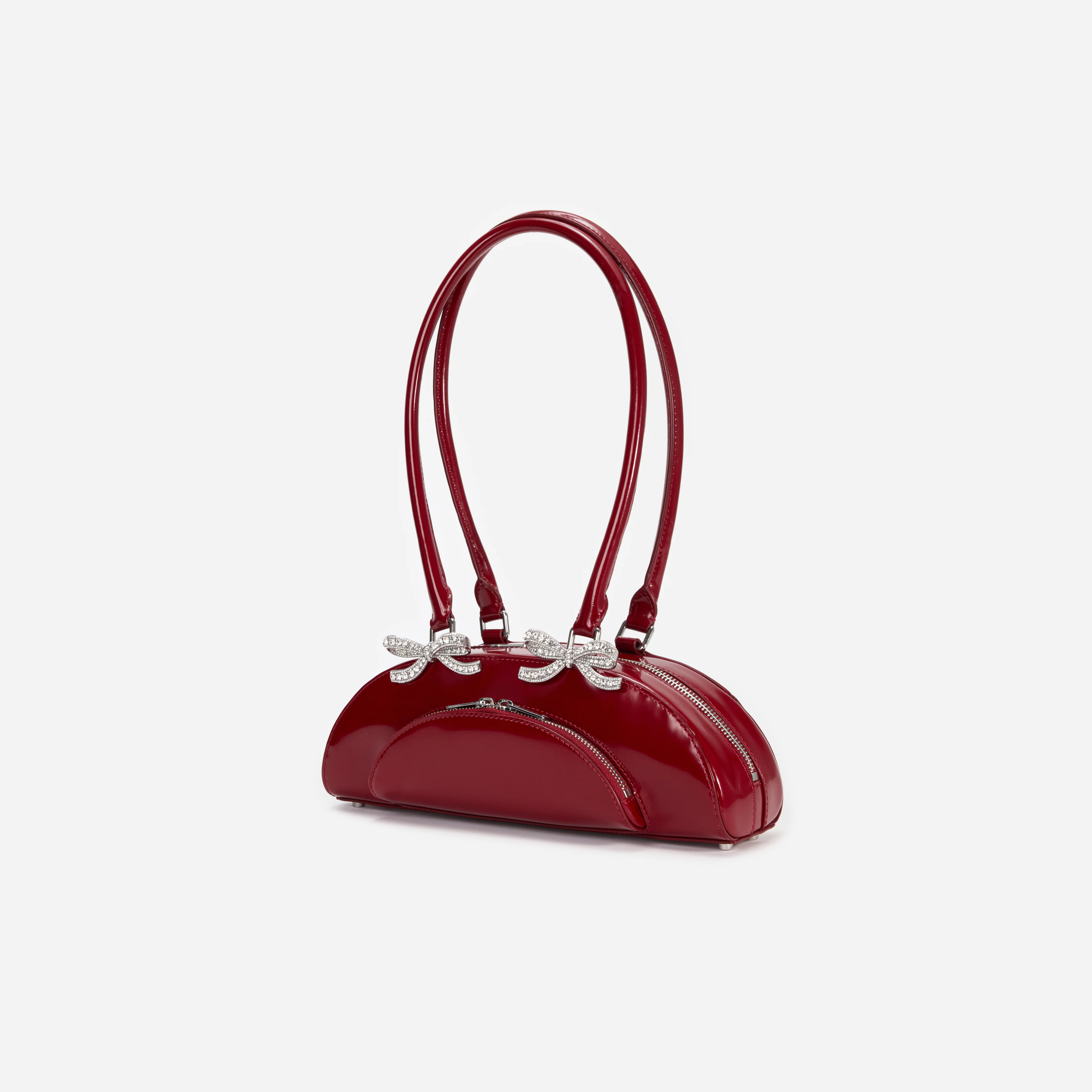 Burgundy Leather Curved Shoulder Bag - Image 2