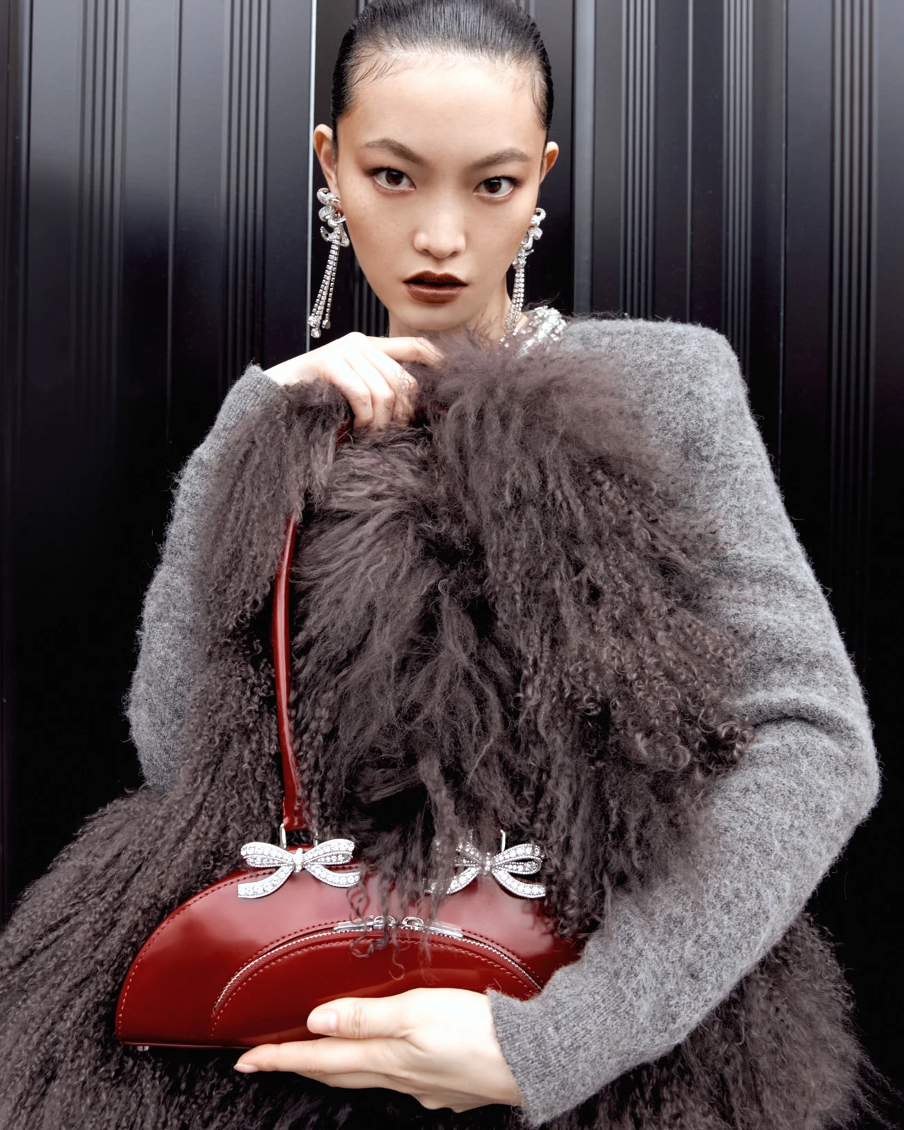 Burgundy Leather Curved Shoulder Bag - Image 5