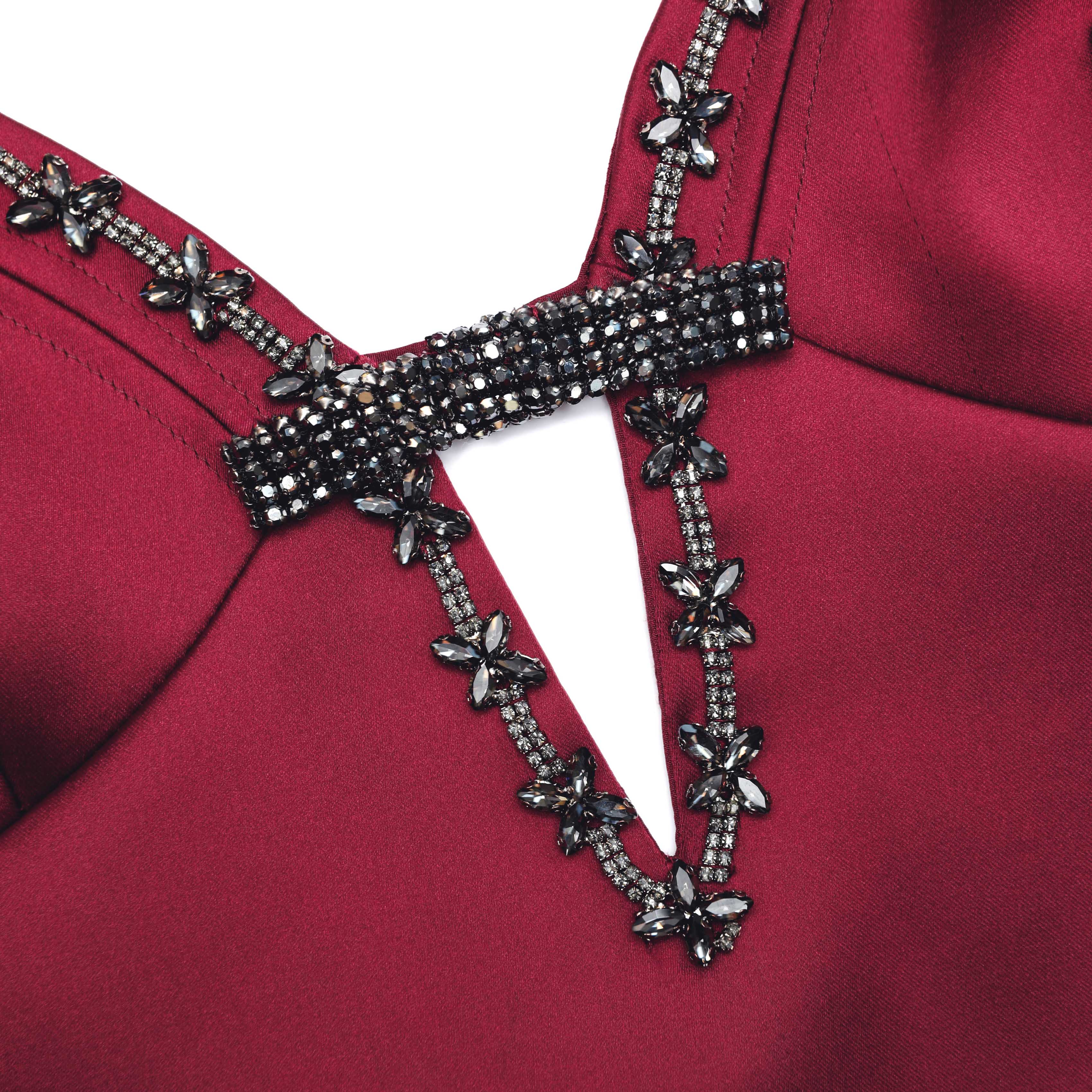Burgundy Satin Strappy Mini Dress - Image 5