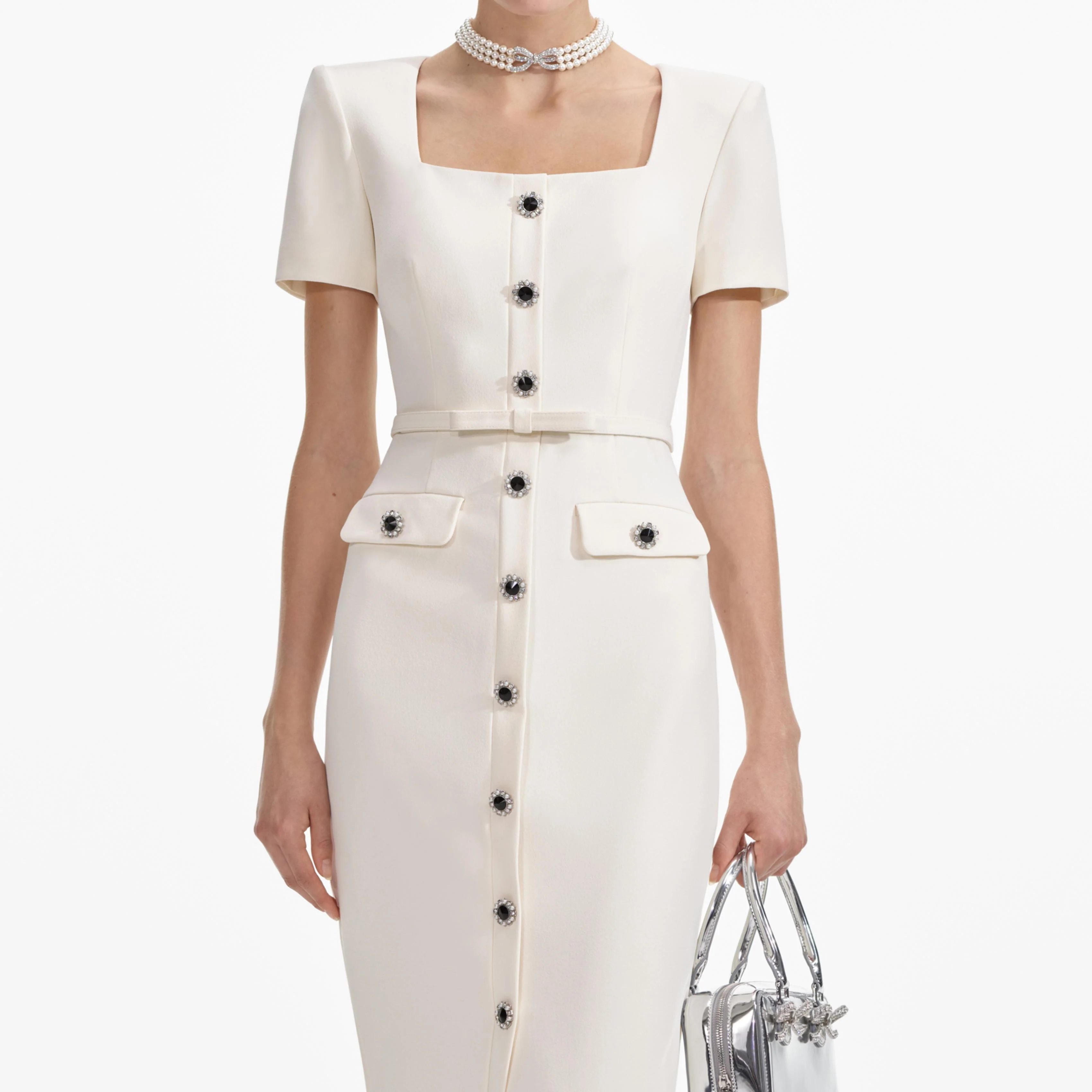 Cream Crepe Button Midi Dress - Image 4