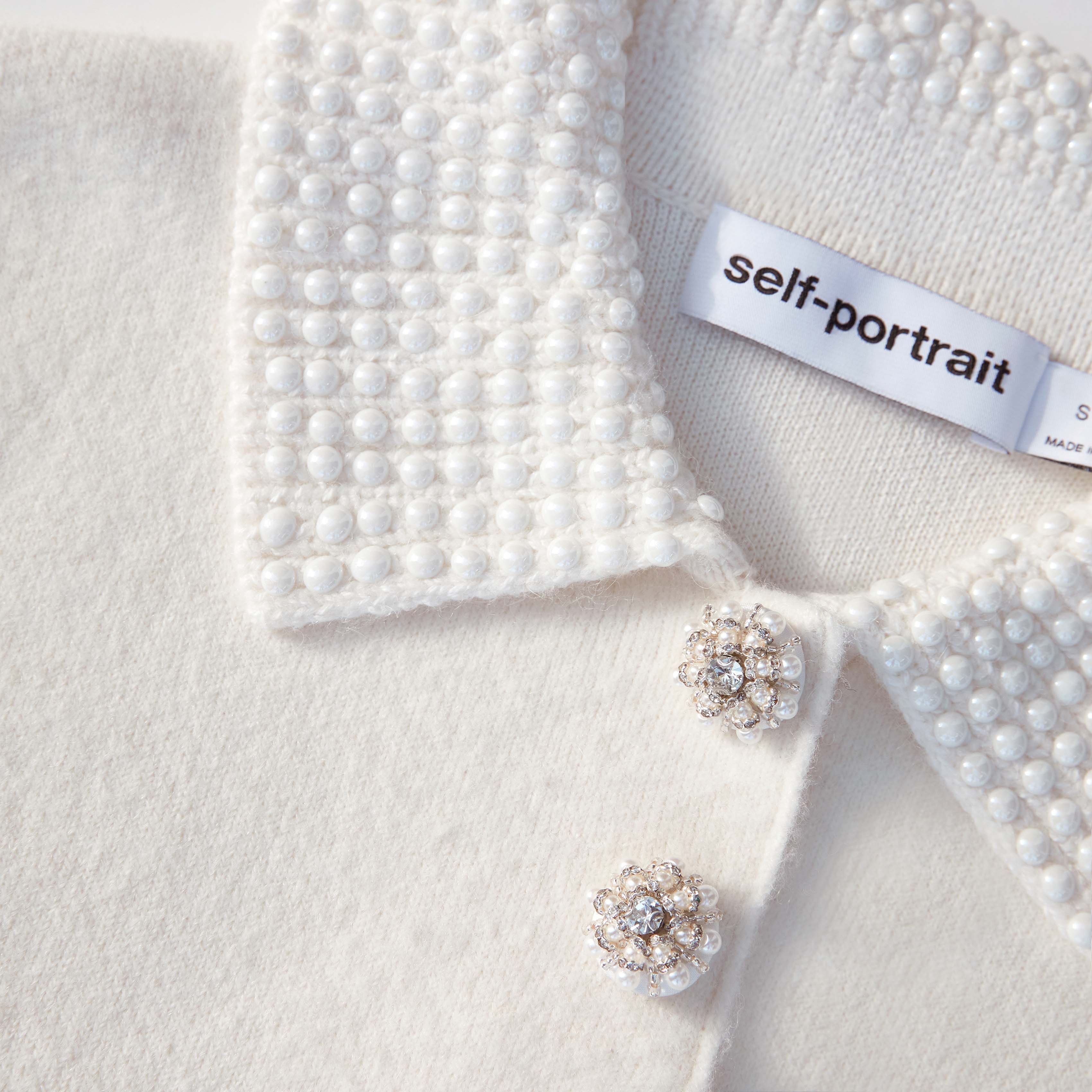 Cream Pearl Collar Alpaca Knit Top - Image 5