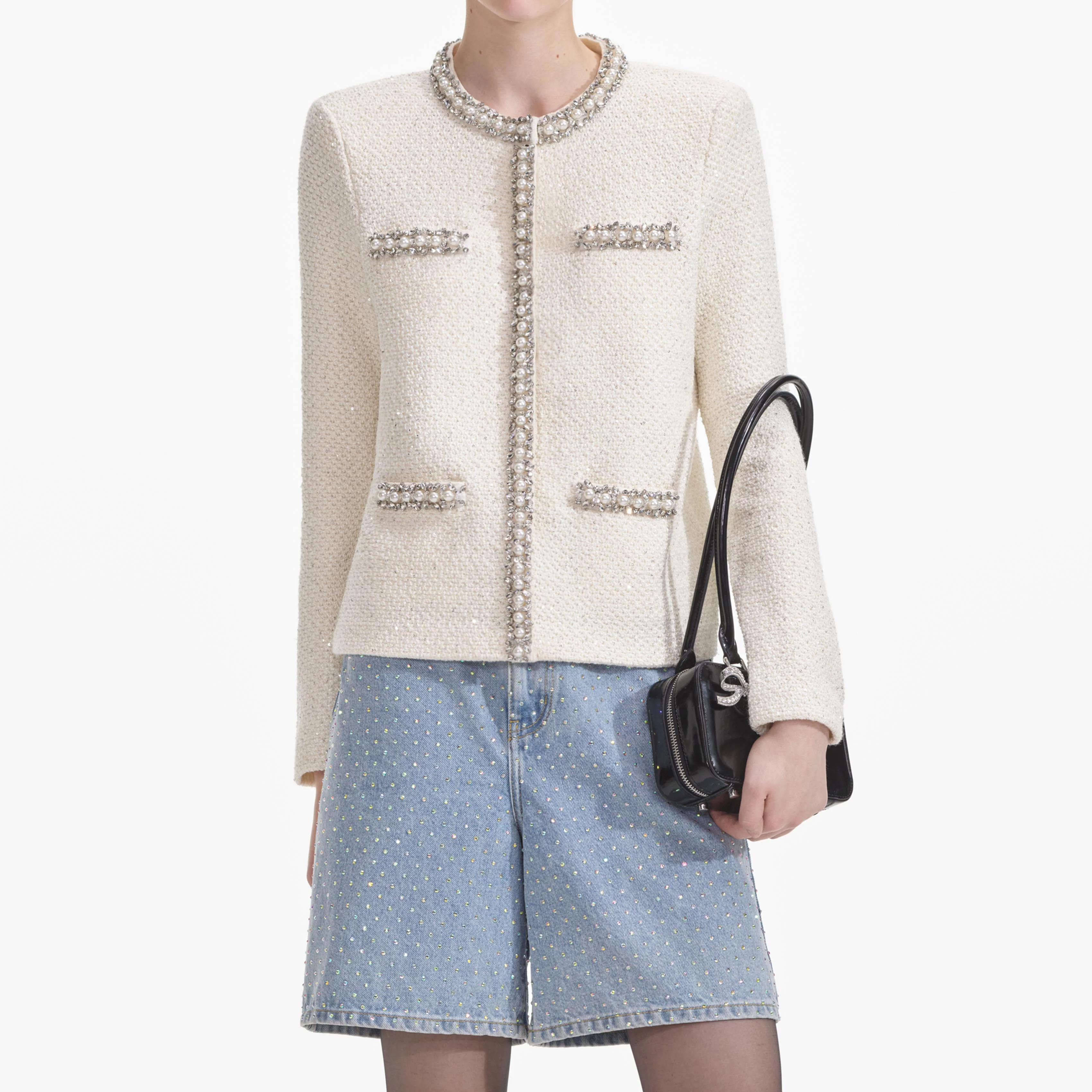 Cream Textured Knit Embellished Cardigan - Image 5