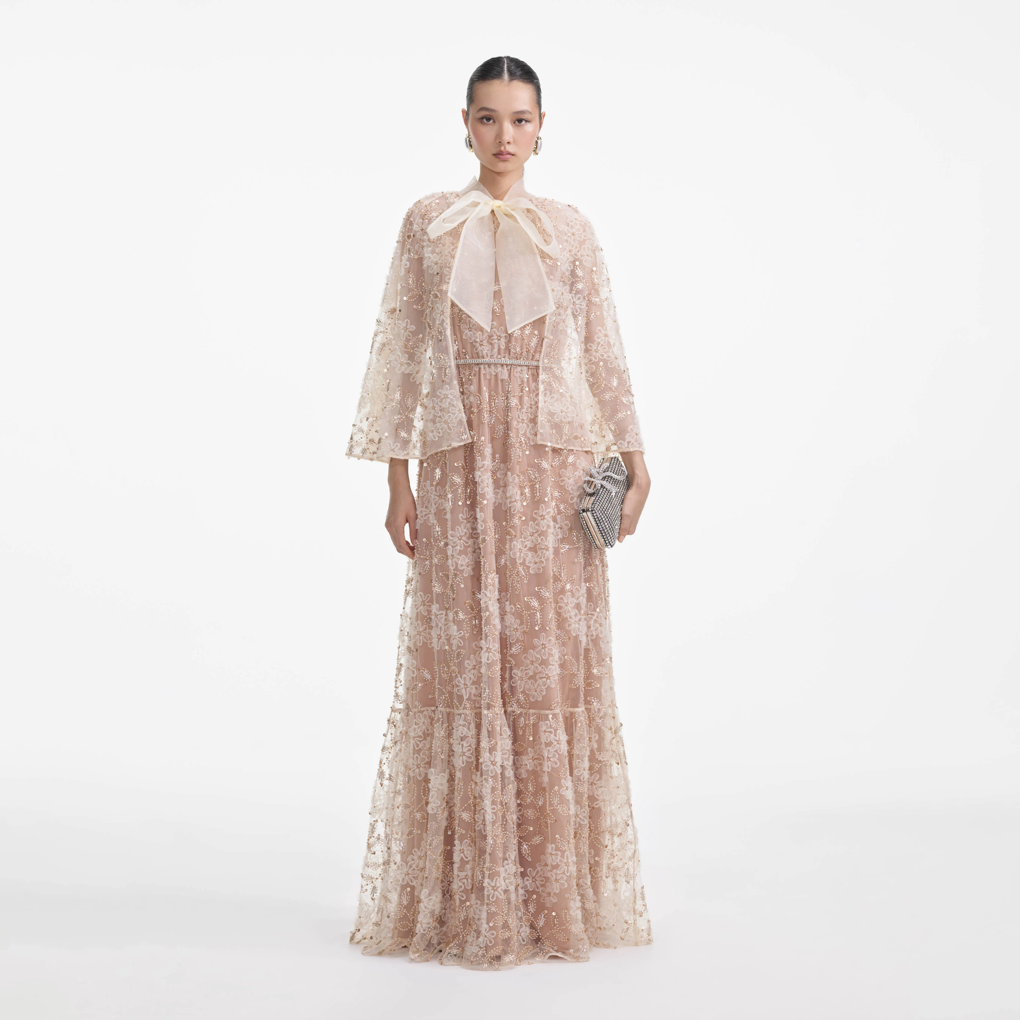 Embellished Cape Maxi Dress