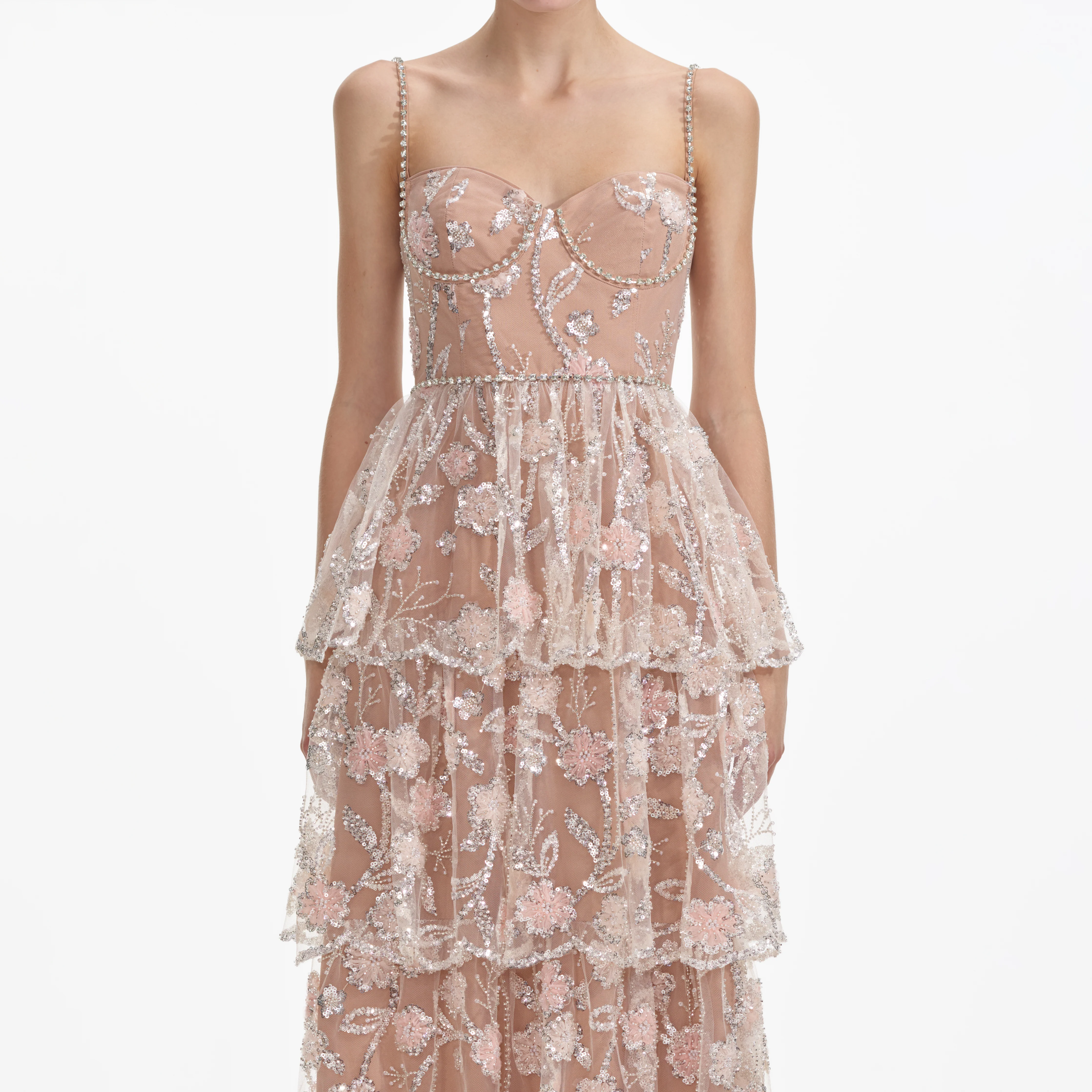 Flower Sequin Tier Maxi Dress - Image 4