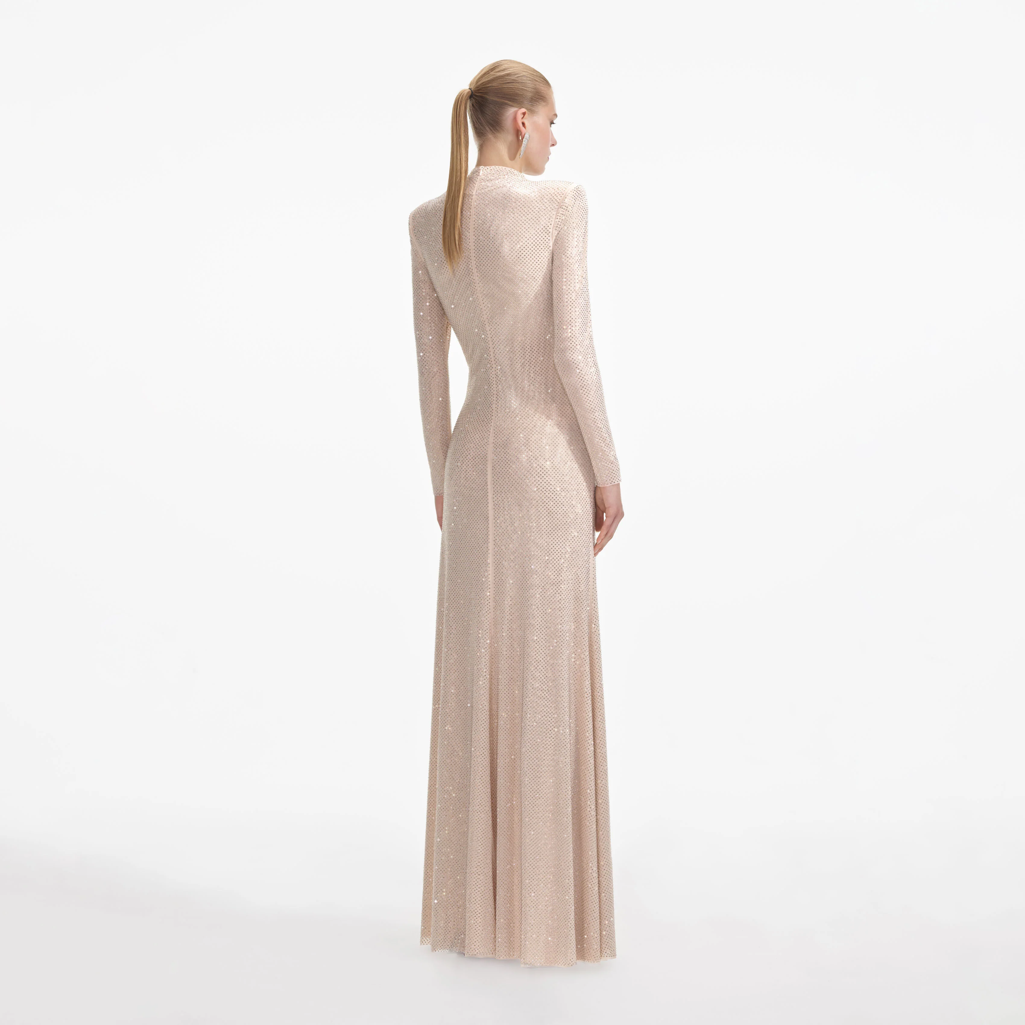 Gold Rhinestone Mesh Cut Out Maxi Dress - Image 3
