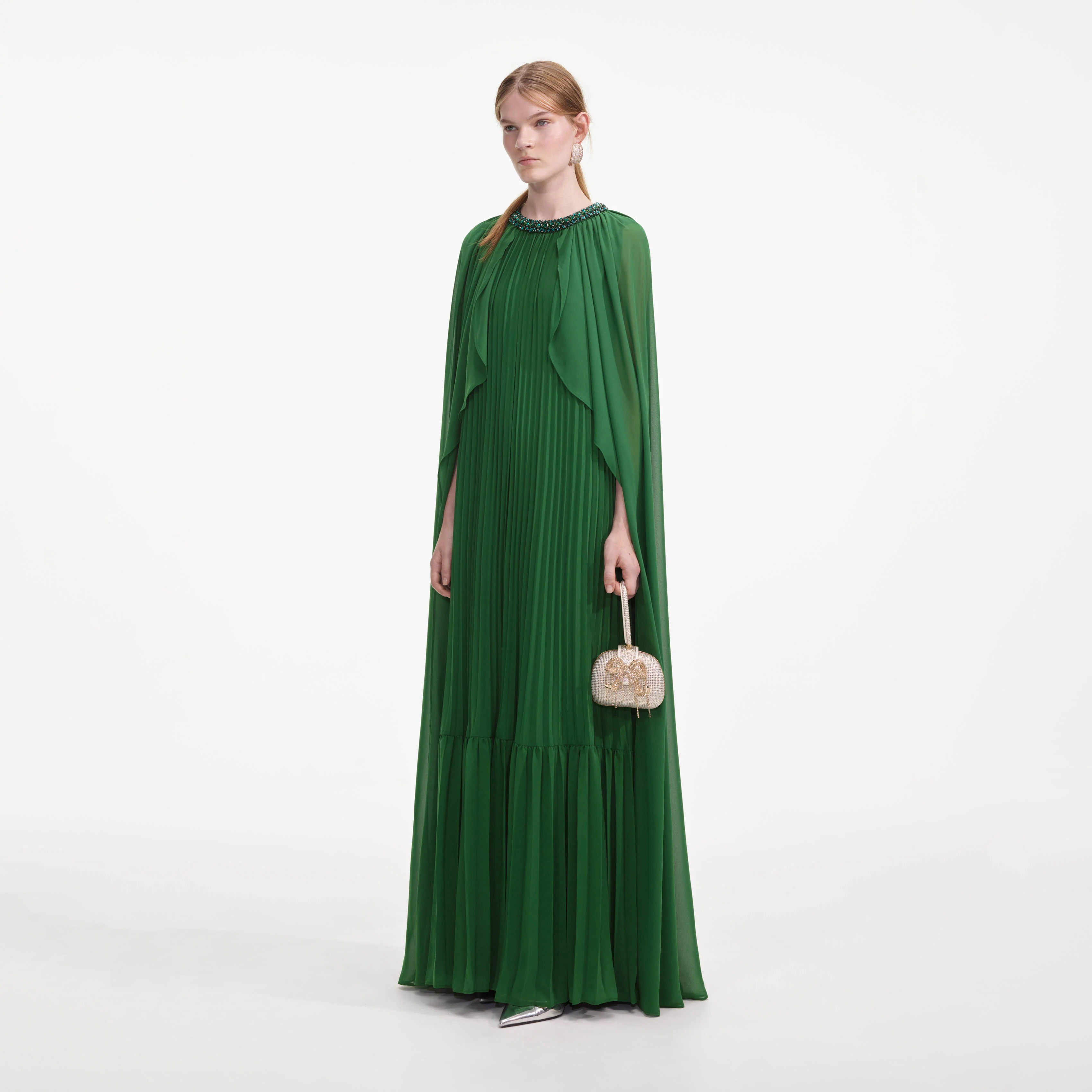 Green Chiffon Cape Maxi Dress - Image 2