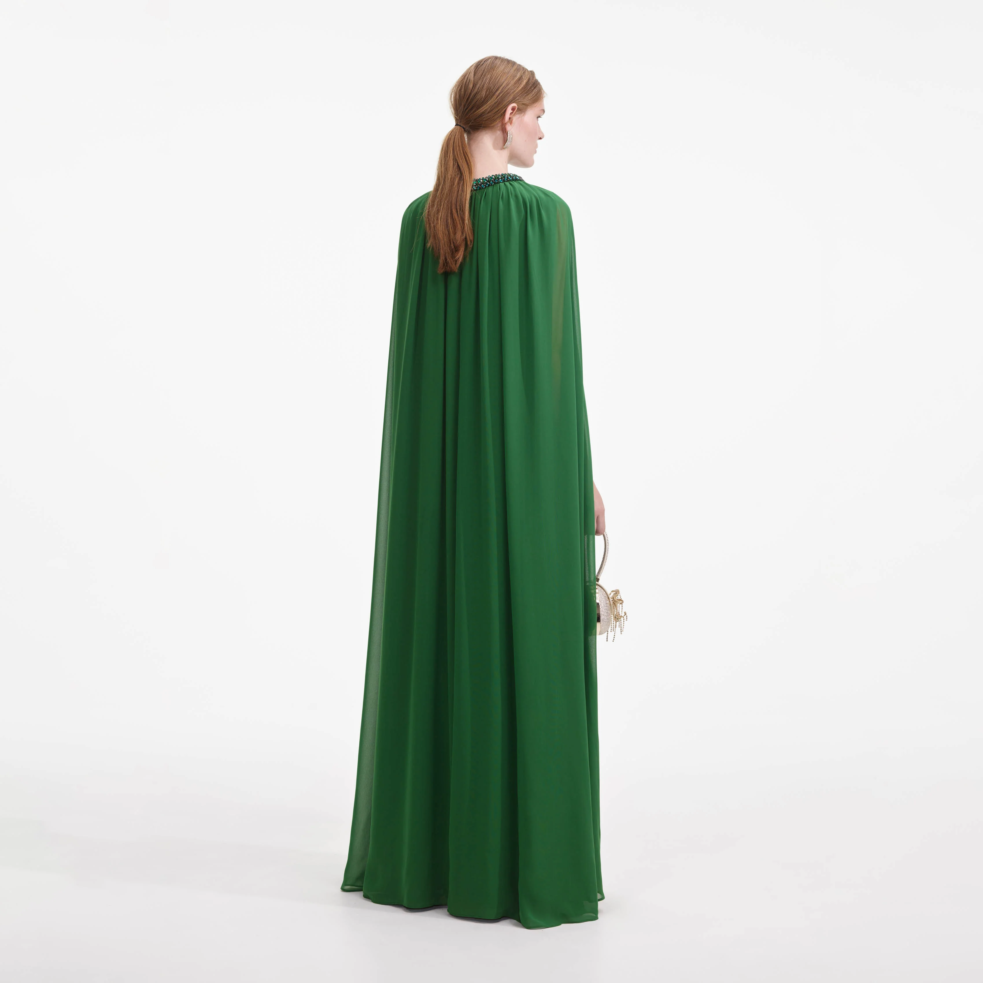 Green Chiffon Cape Maxi Dress - Image 3