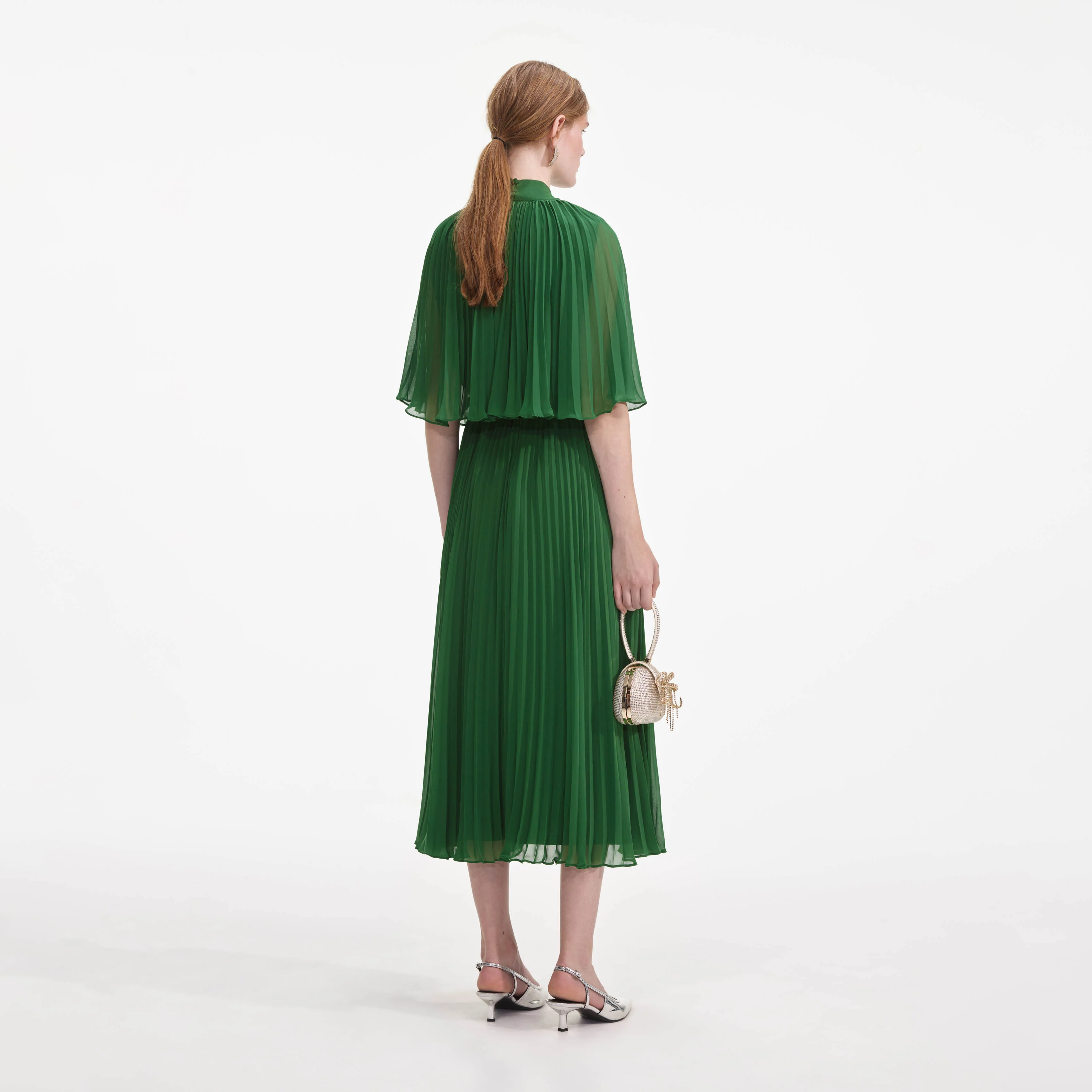 Green Chiffon Cape Midi Dress - Image 3