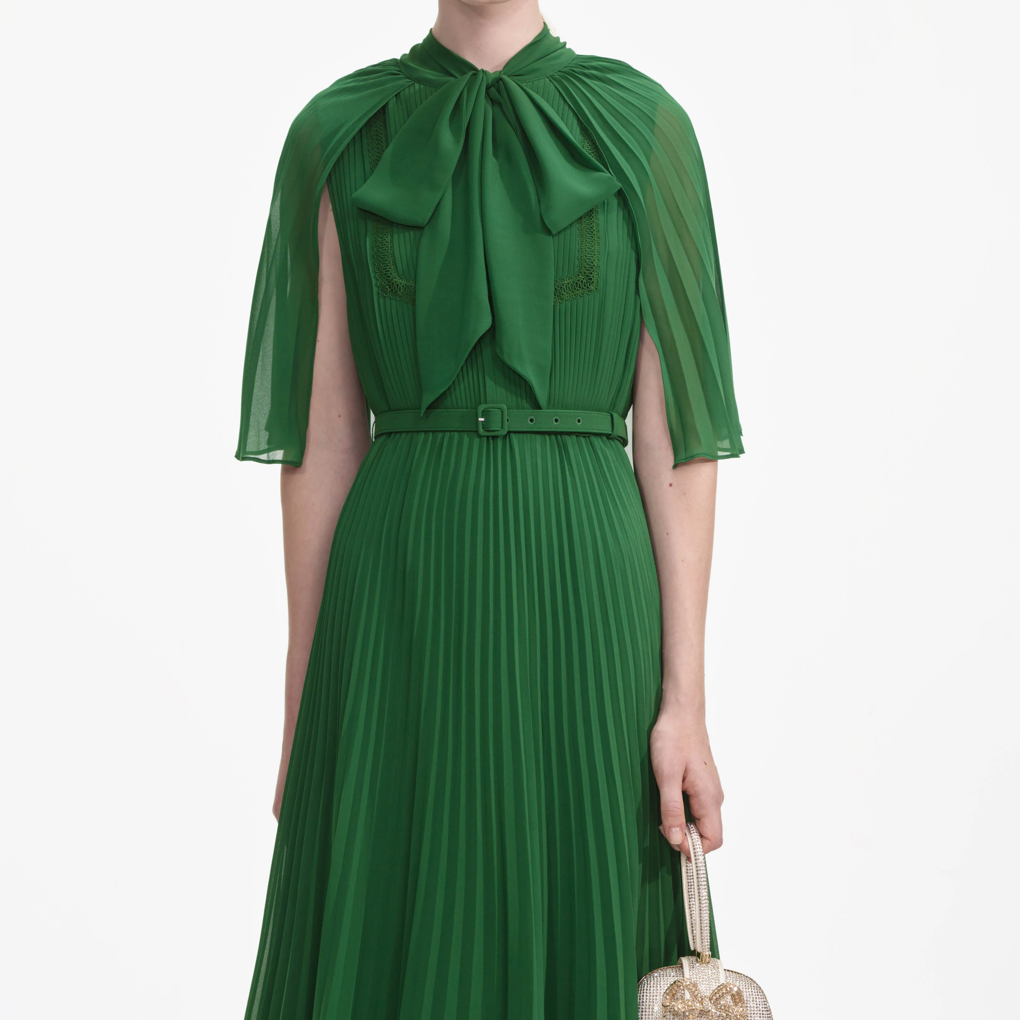Green Chiffon Cape Midi Dress - Image 4