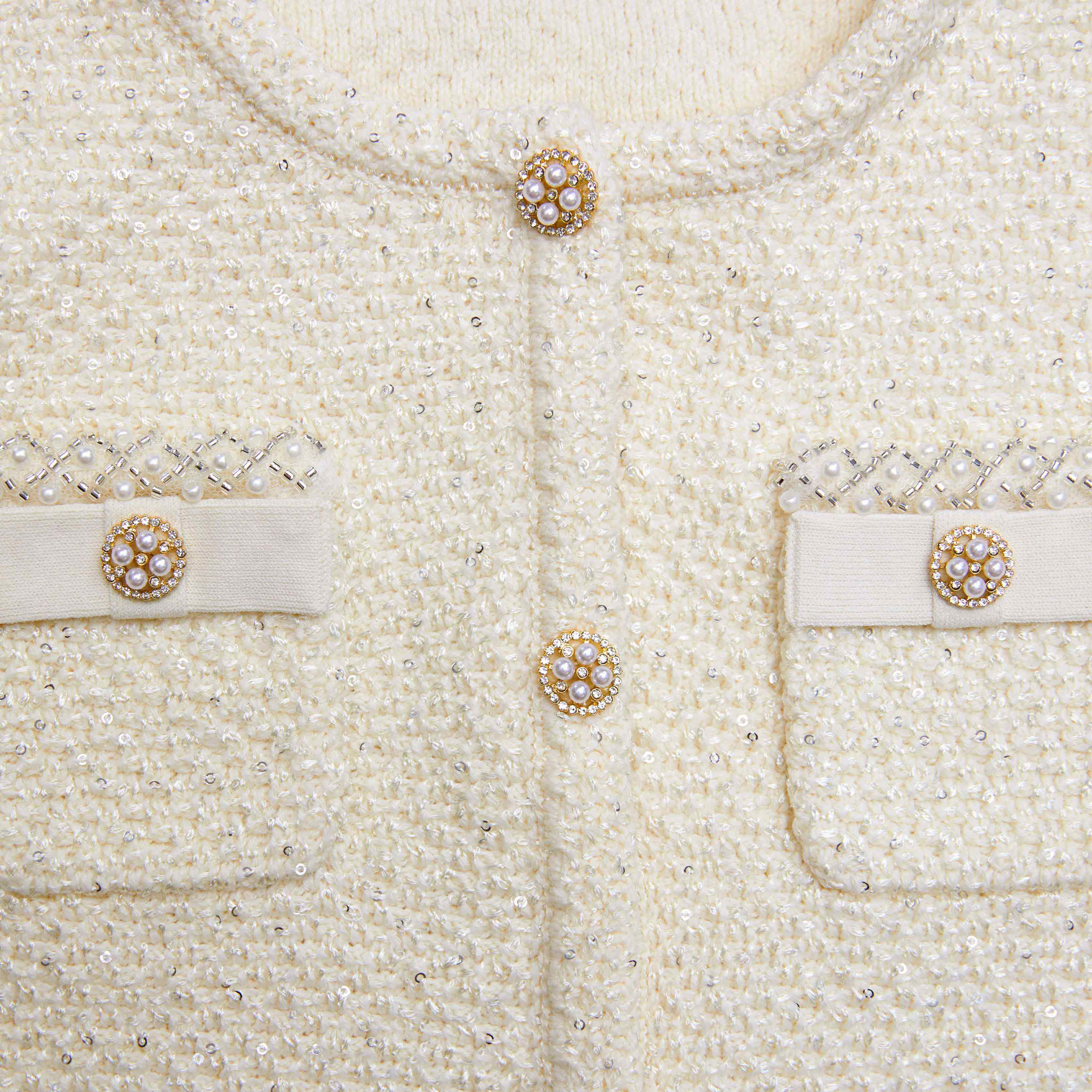Cream Sequin Cardigan - Image 3