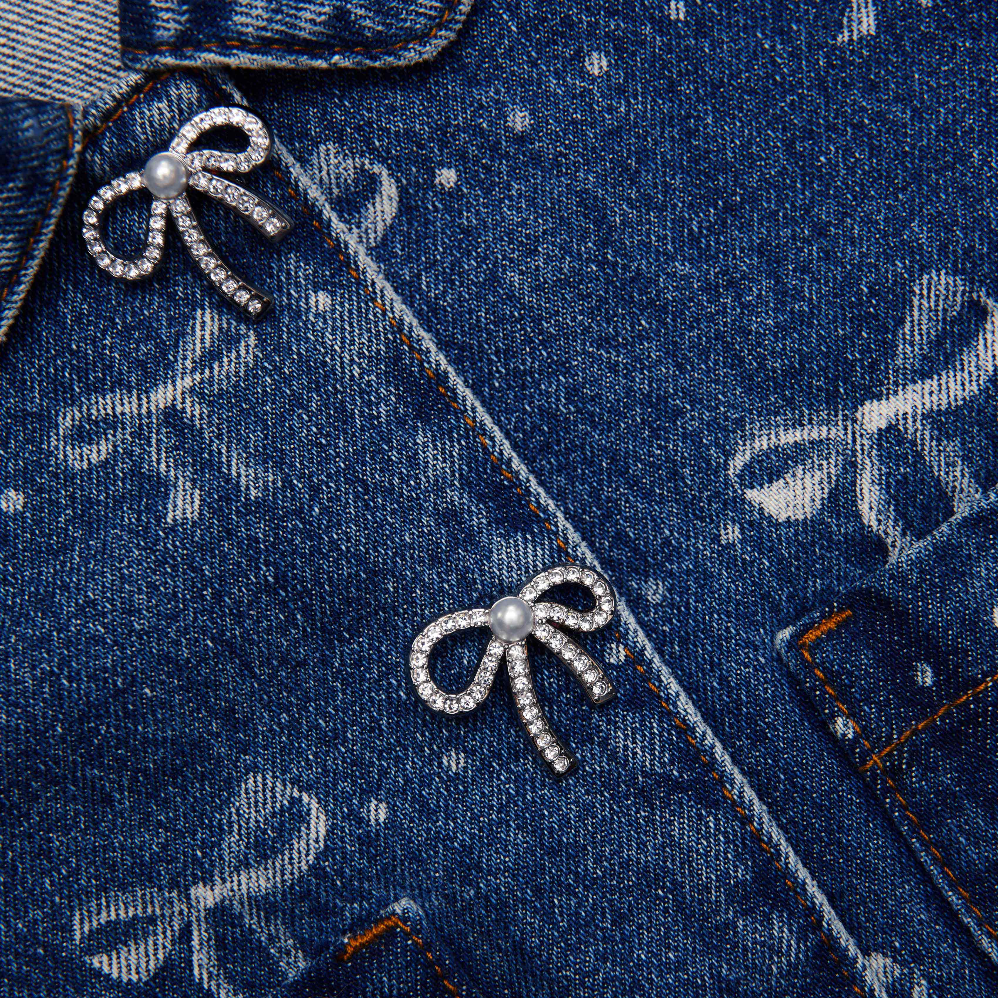 Denim Bow Print Jacket - Image 3
