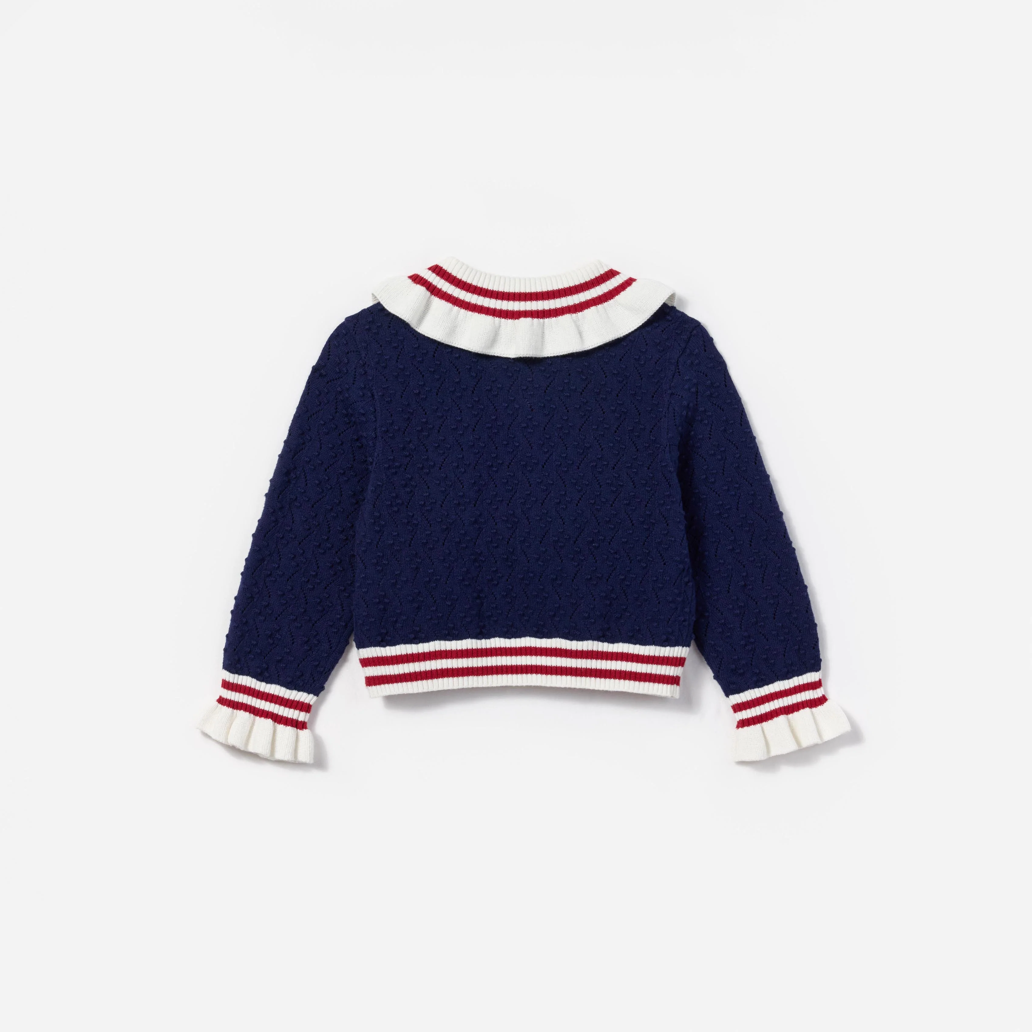 Navy Textured Pointelle Knit Cardigan - Image 2