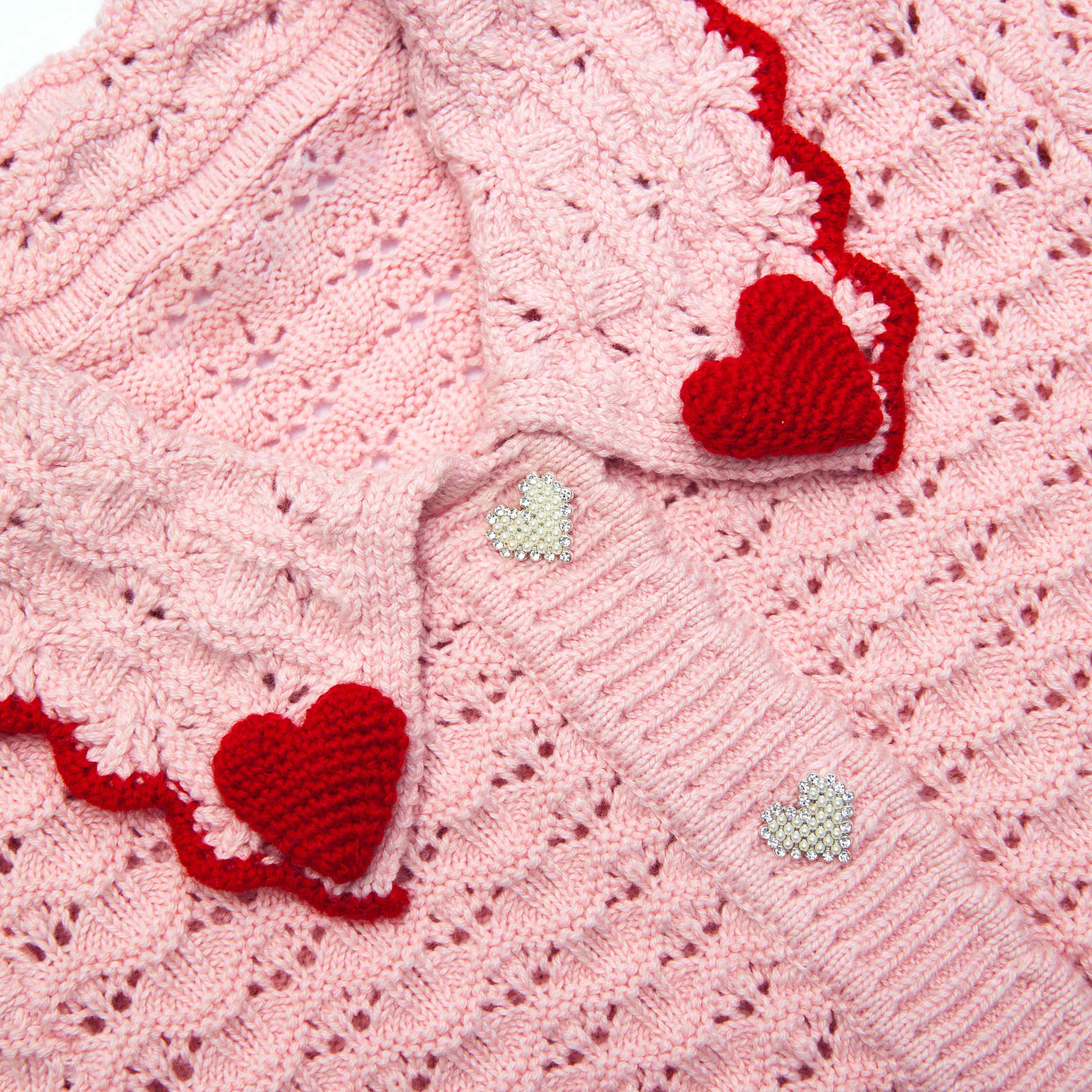 Pink Textured Heart Detail Cardigan - Image 3