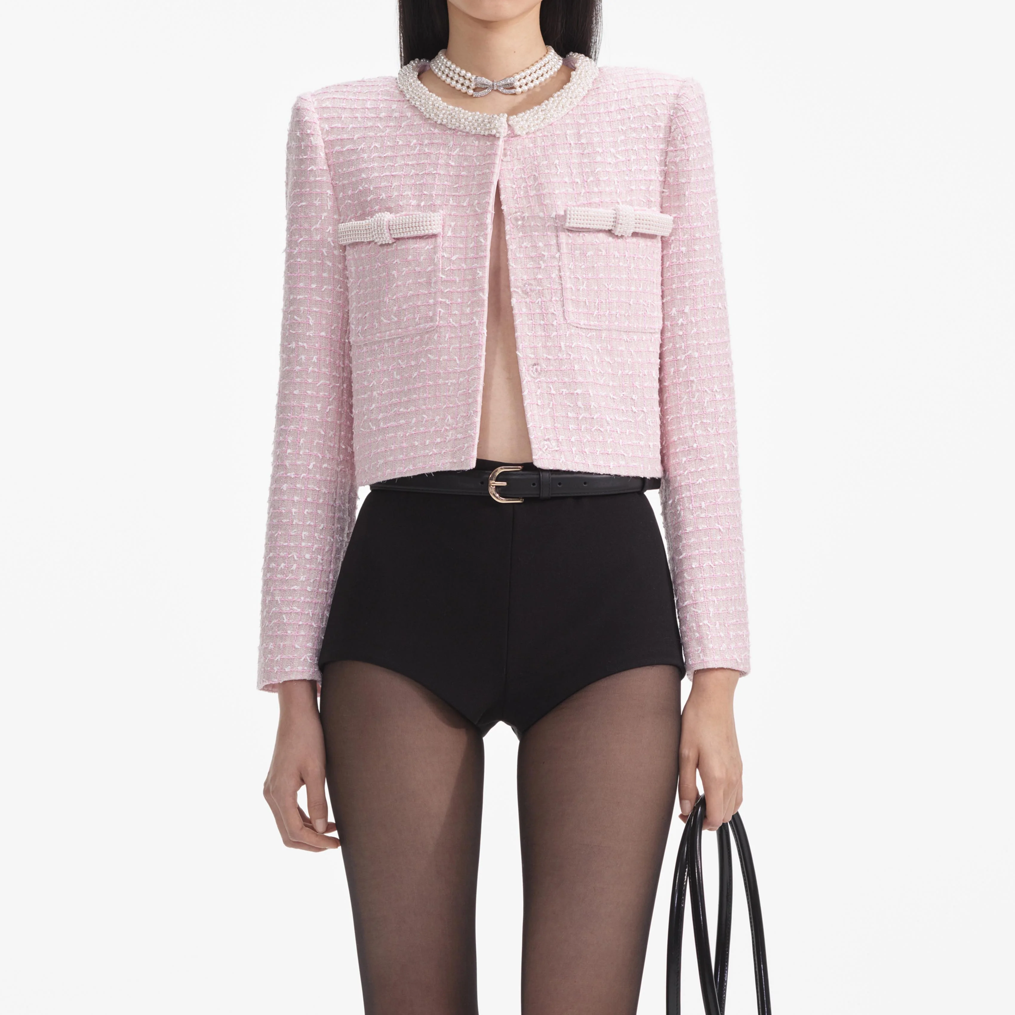 Pink Boucle Pearl Trim Jacket - Image 4